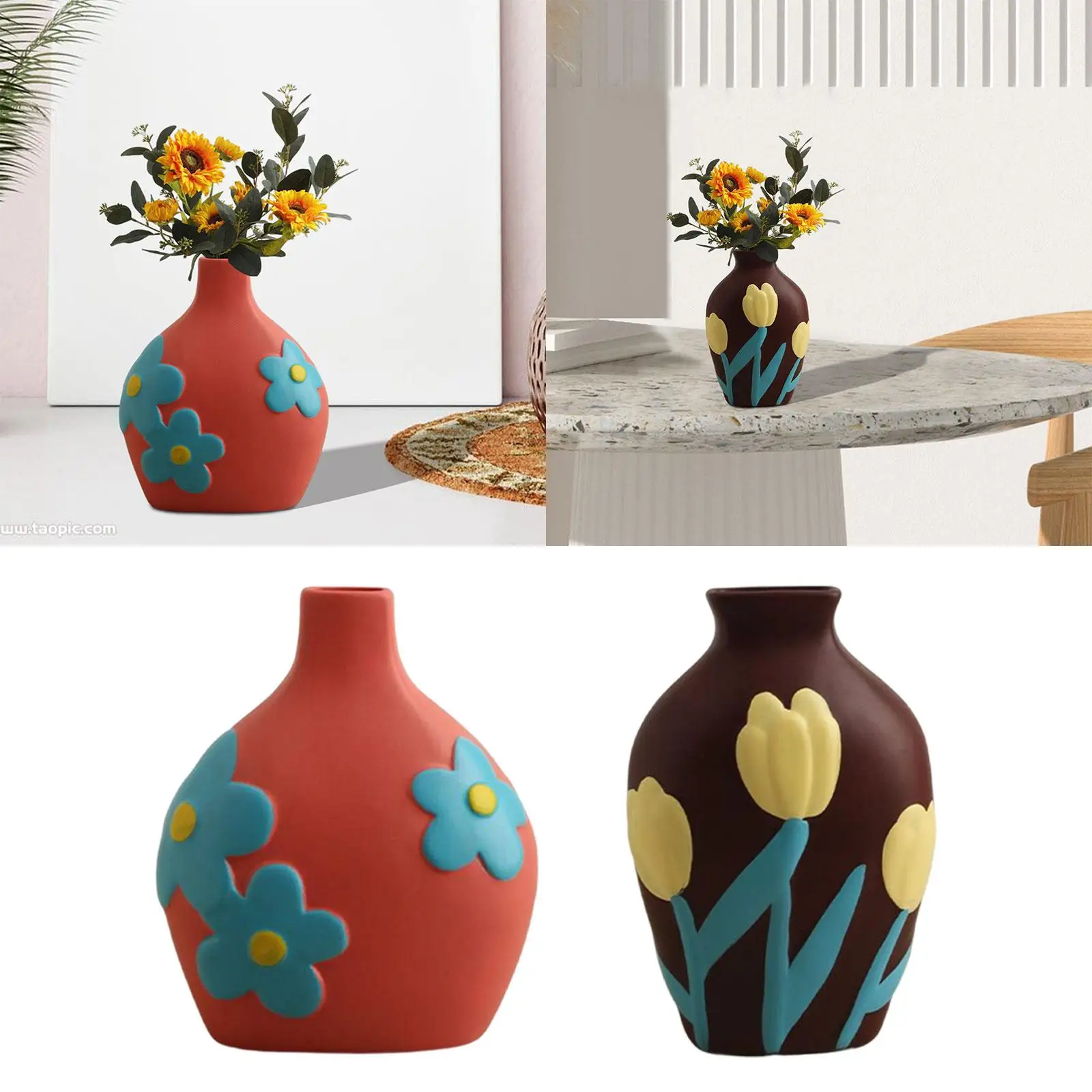 Flower Vase Planter Bottle Tabletop Sculptures Decorative Photo Props Crafts Pot for Home Wedding Dining Room Living Room Party