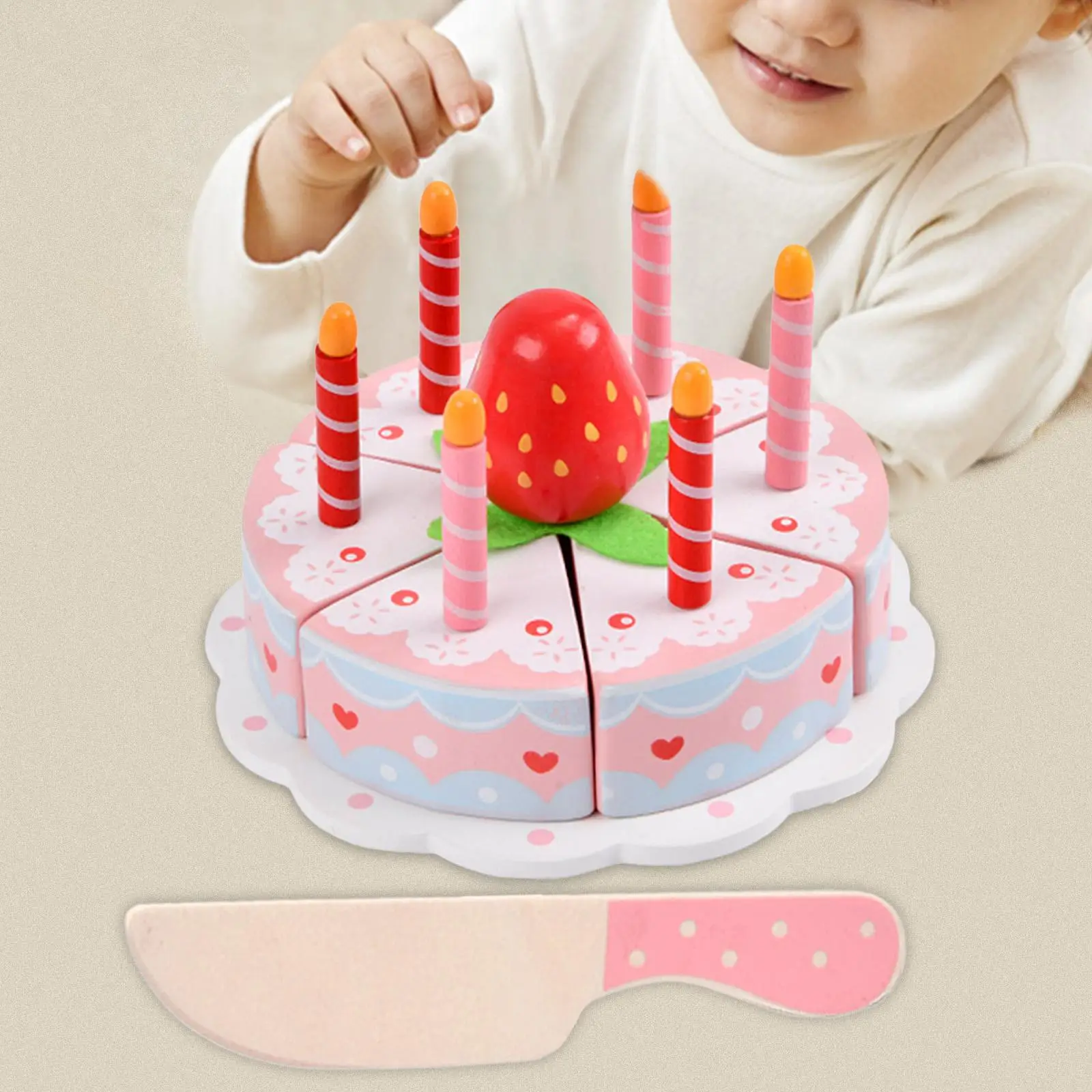 Wooden Birthday Cake Toy Early Educational Toys Strawberry Birthday Cake for Children 3 4 5 6 Boys Girls Kids Holiday Gift