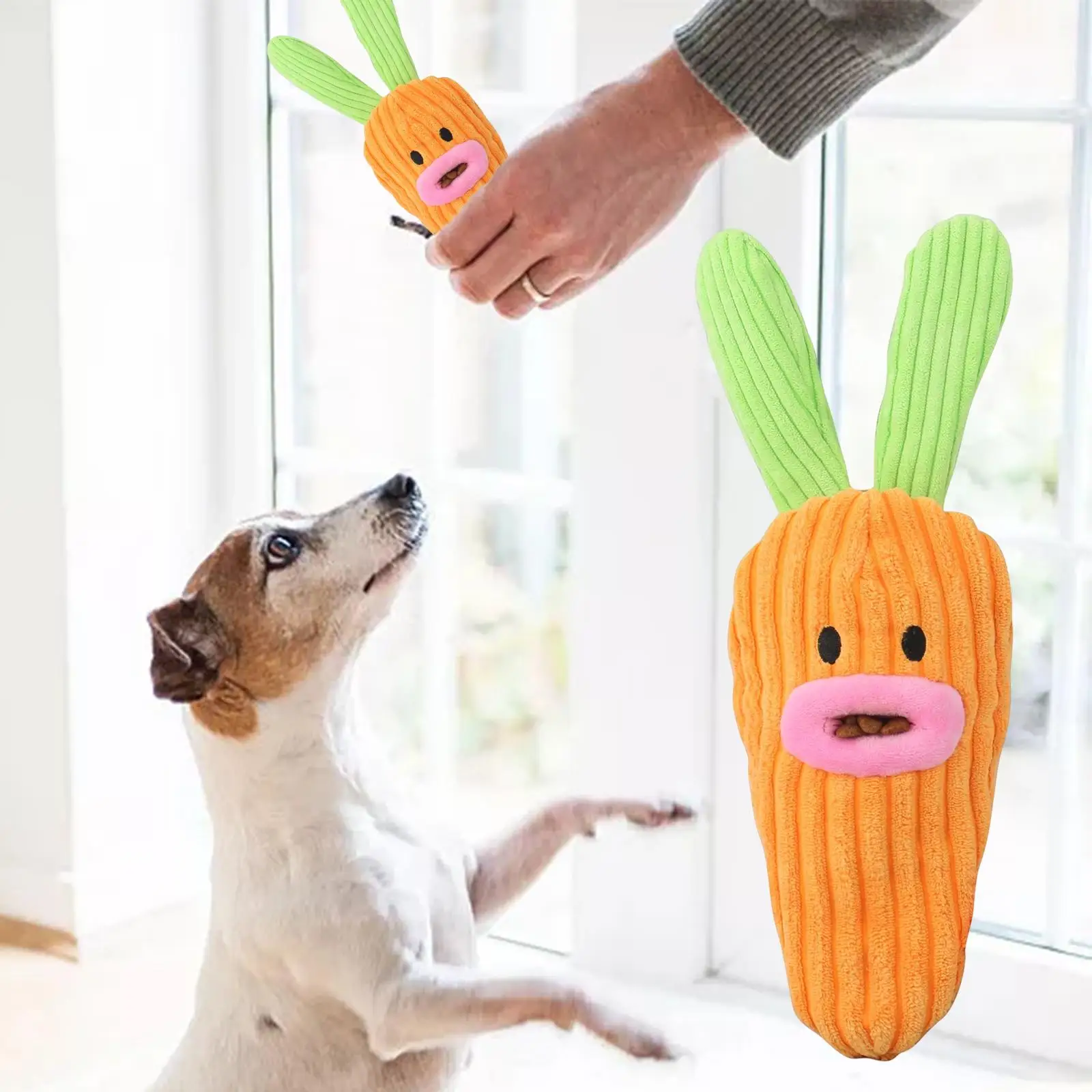 Carrot Rabbit Doll Interactive Durable with Squeaker Food Leakage Dog Chewing Toy for Small Puppy and Medium Dogs Pets Supplies