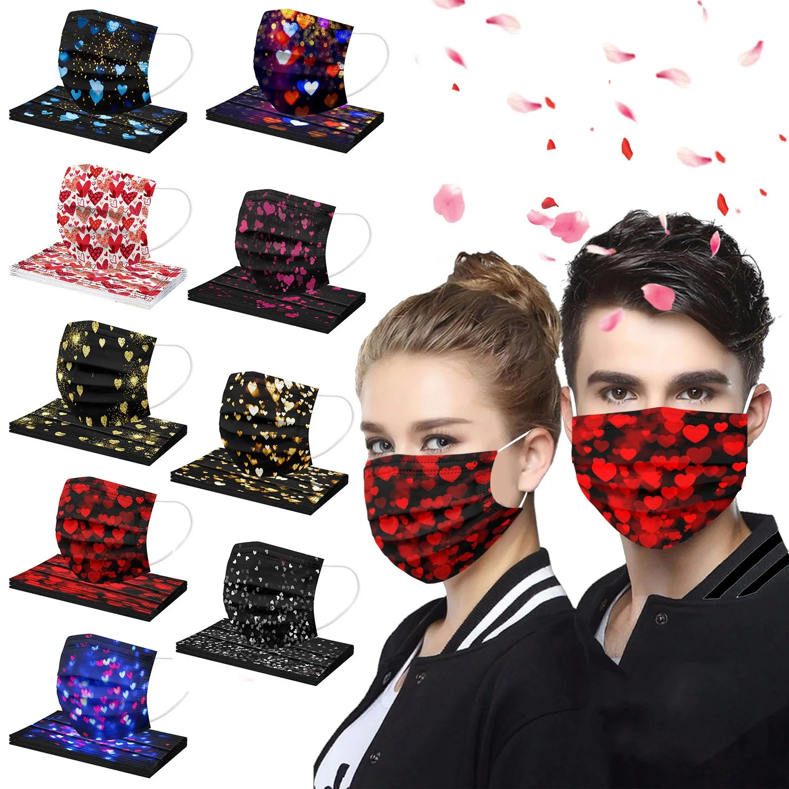 creative halloween costumes 10pc Mascarillas Valentine's Day Heart Facemask Adult Disposable Protective Mask 3ply Earloop Filter Mask Halloween Cosplay Mask funny adult halloween costumes