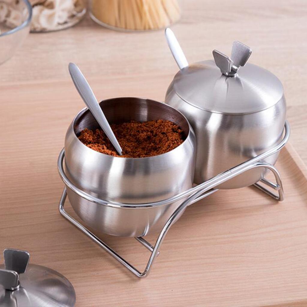 Set Of 2 Spice containers Storage Boxes With Stainless Steel Lid Bracket