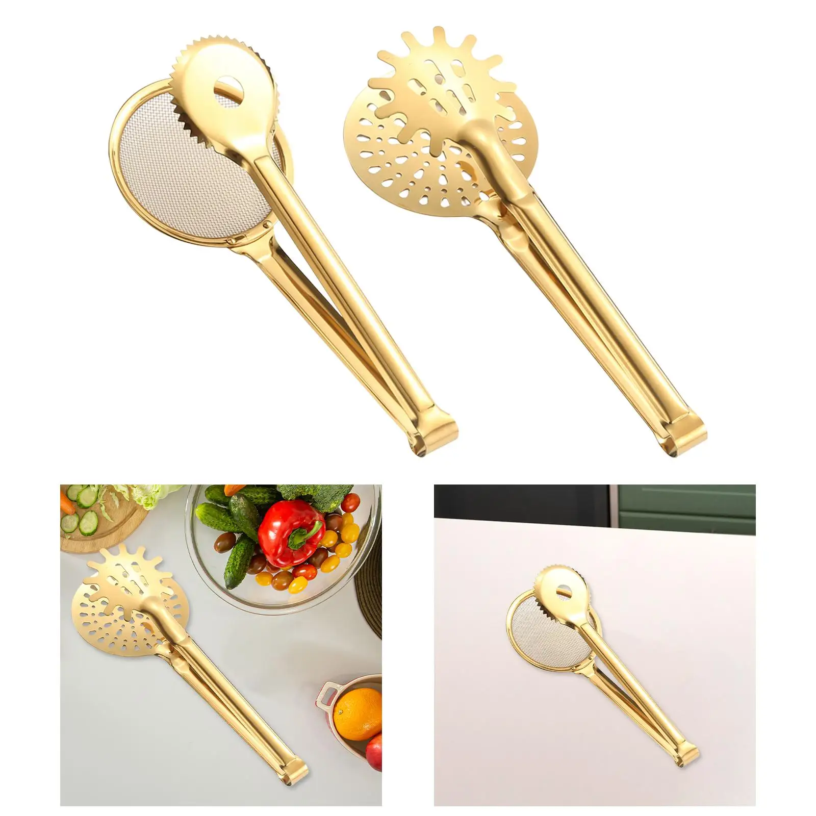 Water Filter Spoon Strainer Tongs Oil Skimmer Colander with Clip Water Filter Tongs for Barbecue