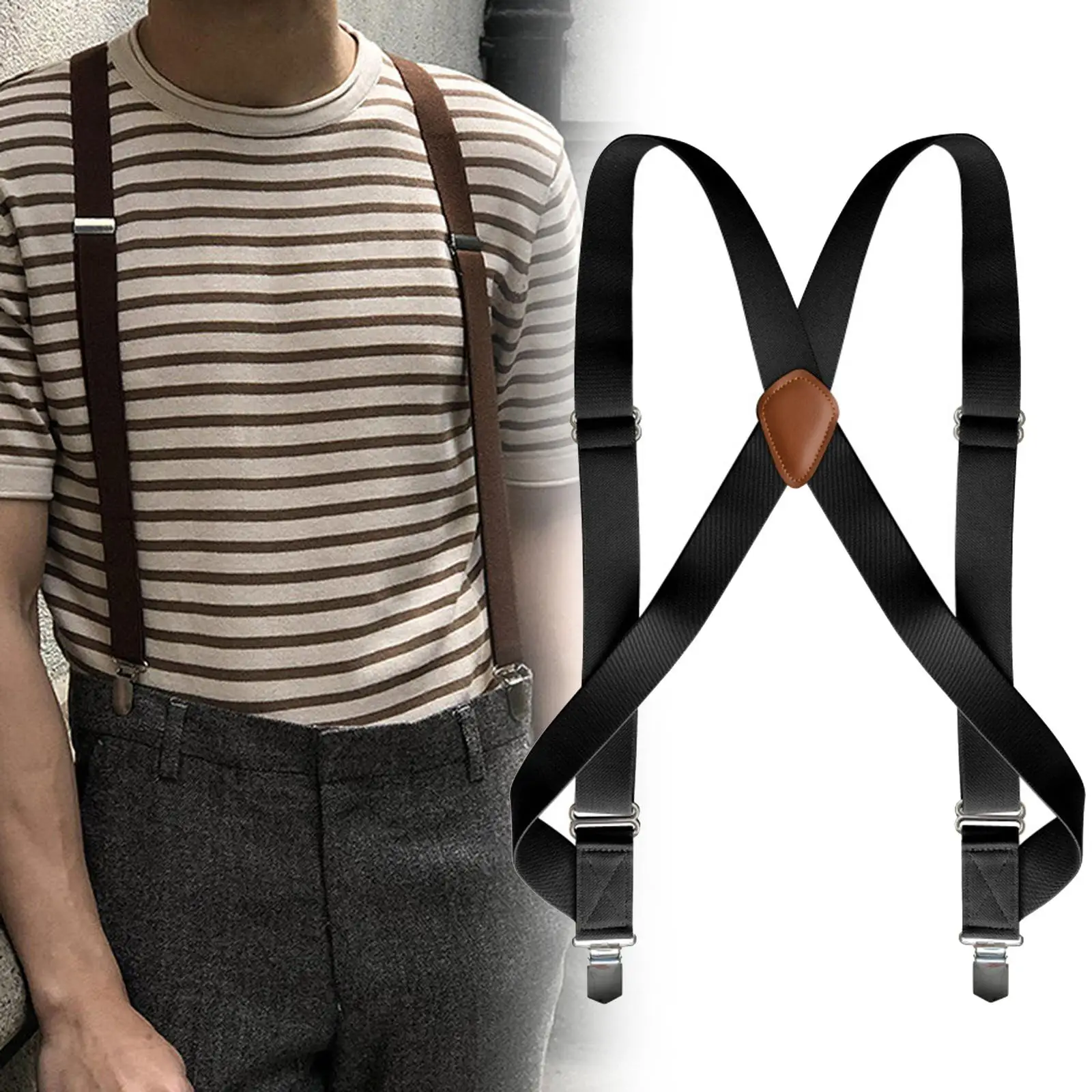 Mens Suspender with Clips Clothes Accessories Pants Holder Casual Work Suspenders for Boyfriends Wedding Trousers Friends Jeans