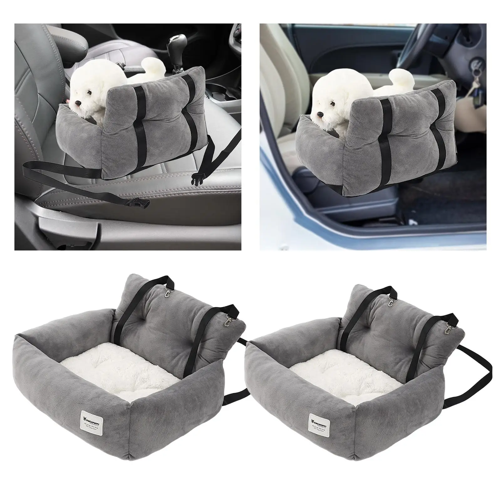 Dog Car SUV Seat Puppy Bed with Fixed Strap Multifunctional Removable Anti Slip Bottom Washable Portable Gray for Traveling