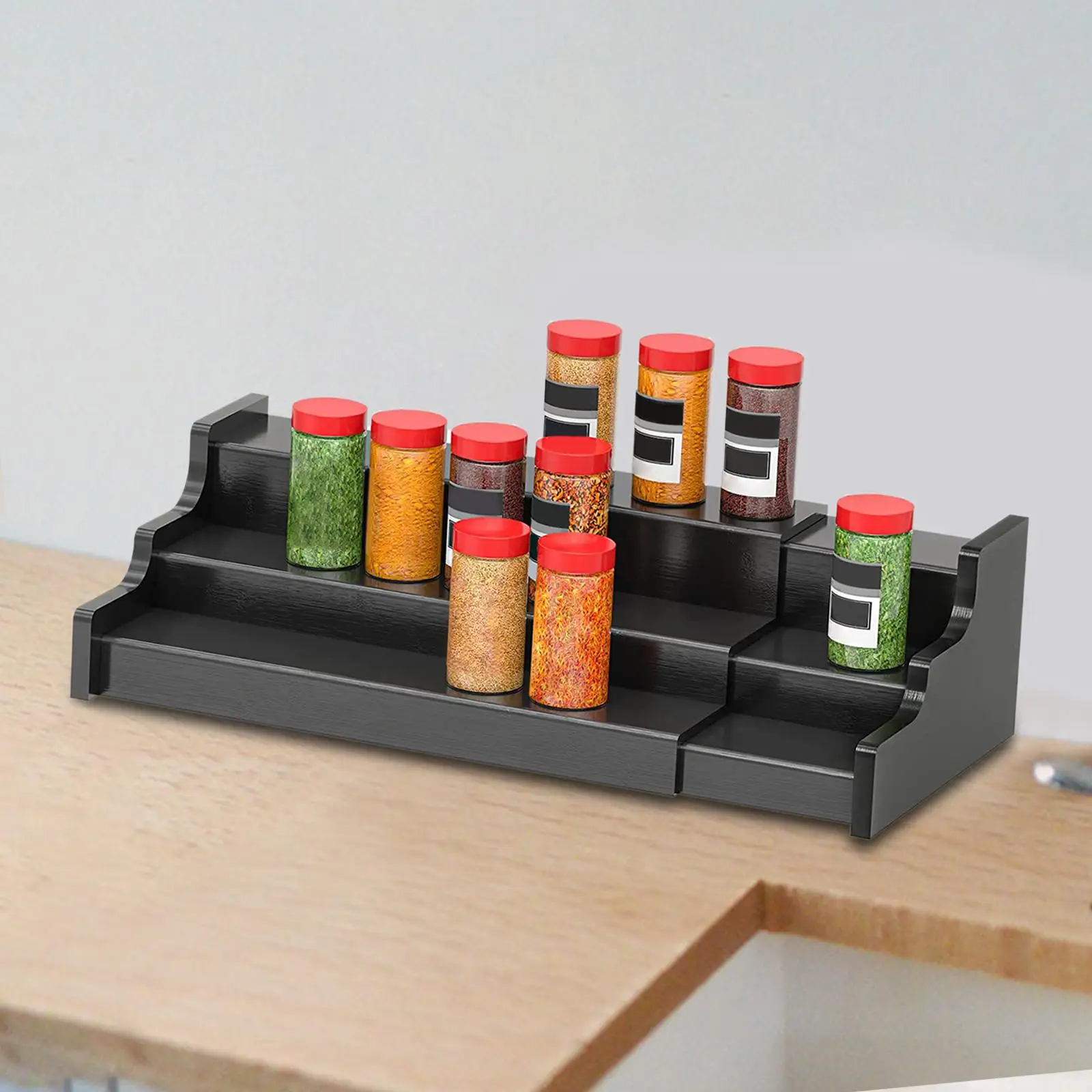 Spice Jars Rack Seasoning Bottle Storage Holder Ladder 3 Tier Display Kitchen Organizer for Home Pantry Countertop Kitchen