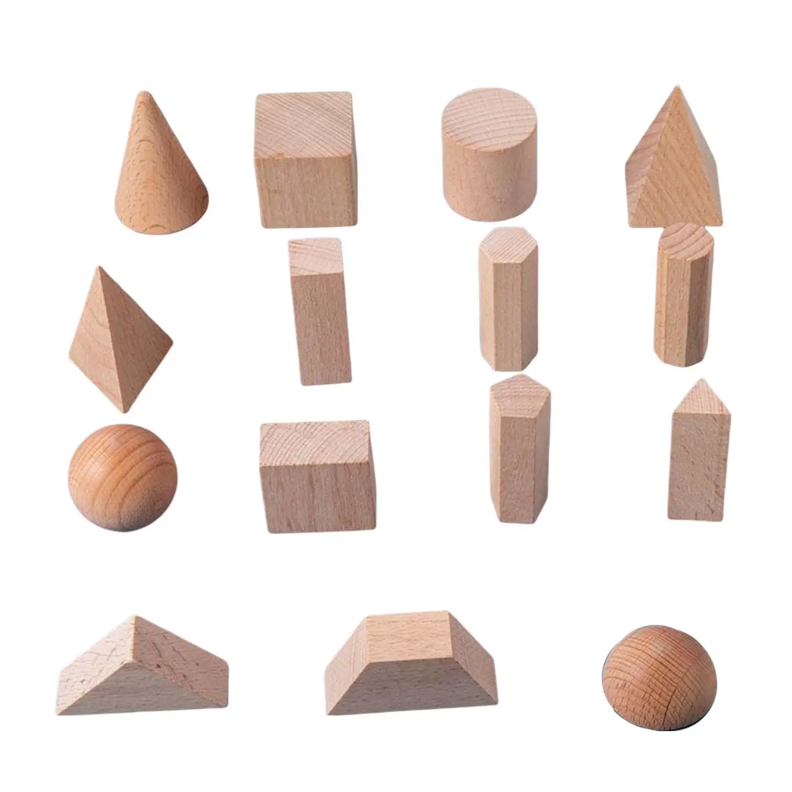 15 Pieces Wooden Geometric Solid Blocks,Educational Montessori Toys,3D Shapes Stacking Toy for Kids Ages 2+