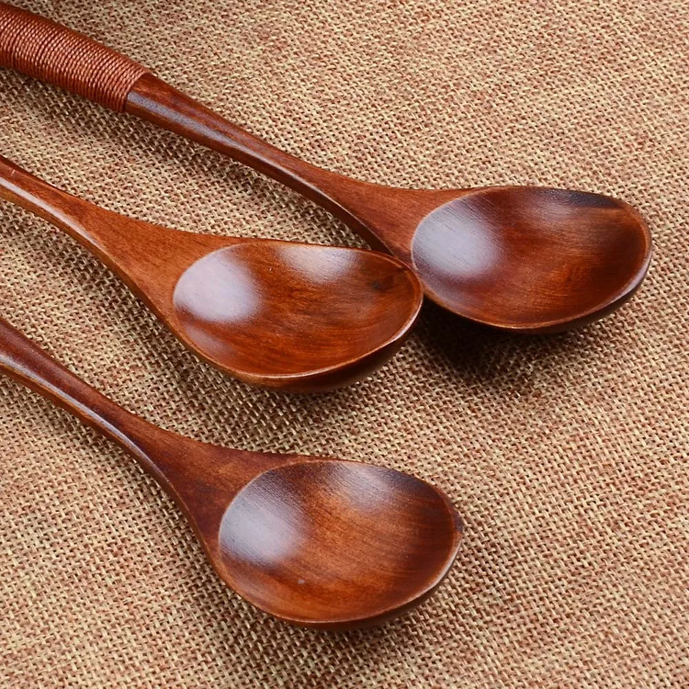 DATEWORK 1Pcs Wooden Spoon Bamboo Kitchen Cooking Utensil Tool Soup Teaspoon Catering 
