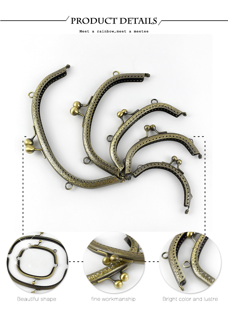 Bronze Purse Handle Semicirc Frame Purses Bags Metal Kiss Clasp Lock Sewing Handbag Handles DIY Bag Accessories