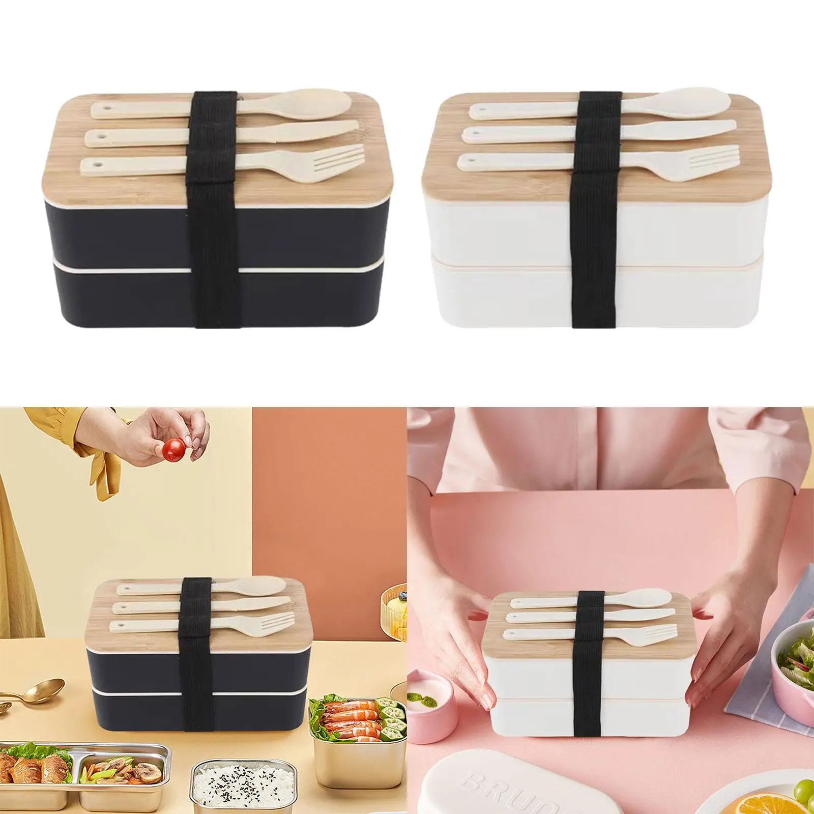 Bento Box Wood Portable Tableware Bowl Lunch Container with Divided Compartments for Travel Climbing Hiking Camping Worksite