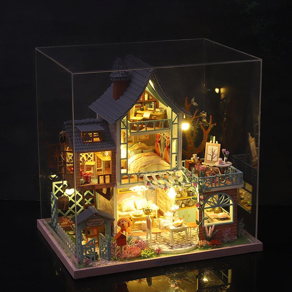 Jungle Resort Doll House, Room Boxes, W/ Switch Livingroom Miniature, for Christmas Crafts