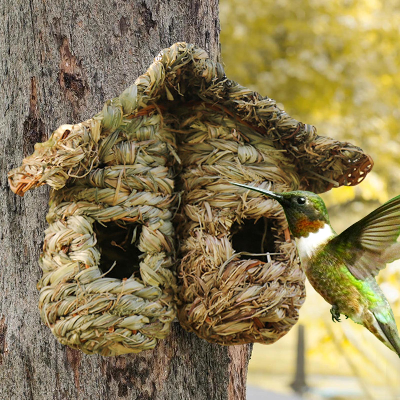 Creative Bird Nest Weaved Outdoor Hanging Grass Bird Hut for Wren Hummingbird Chickadee