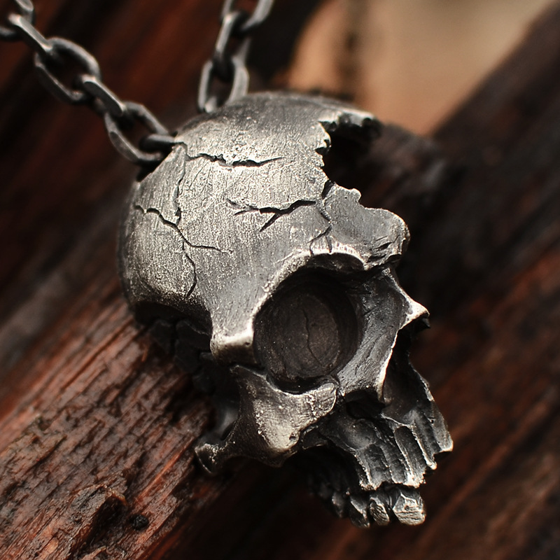 Vintage Half Face Skull Necklace