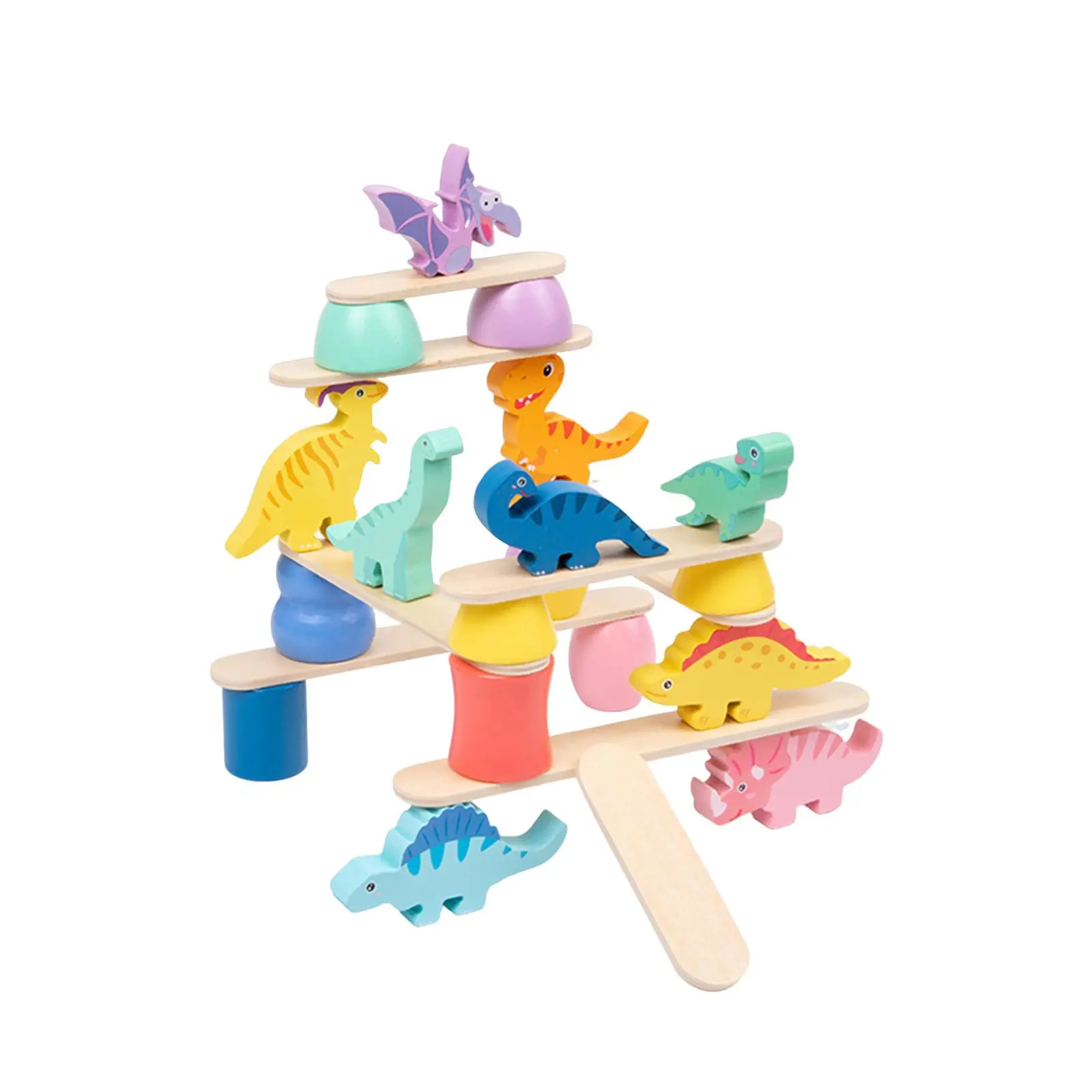 Sorting Skill Developing Intelligence Play Kits Wooden Dinosaur Stacking Balancing Block Puzzle Game for Toddlers Children Gifts