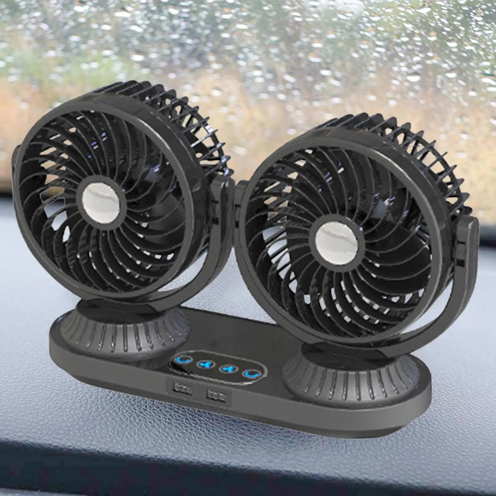 Dual Heads Car Fan for 12V 24V Vehicles 3 Speeds Adjustable 360 Degree Rotating Portable Dashboard Air Cooler Auto Cooling Fan