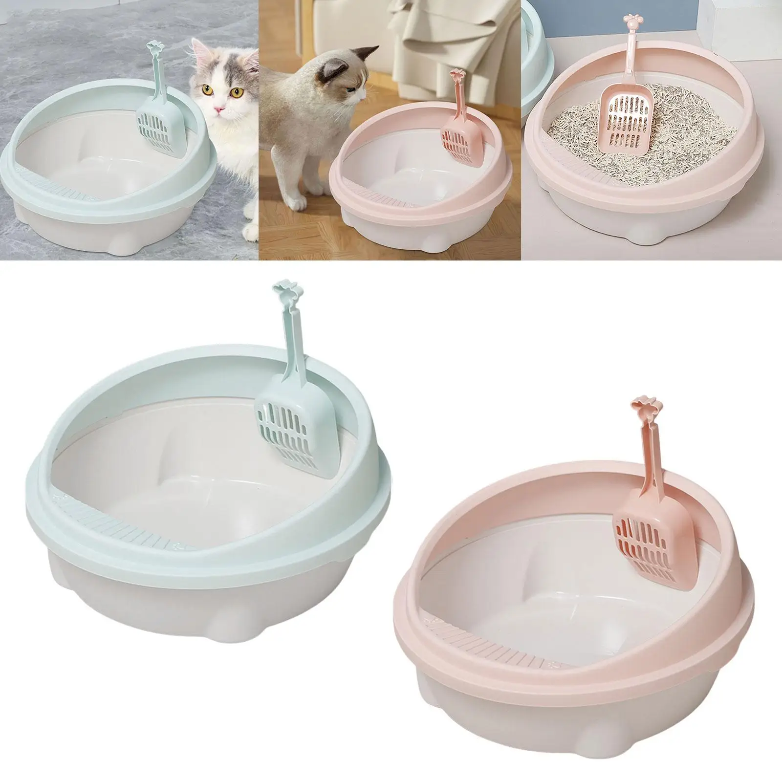 Cat for Indoor Cats, Cat Sandbox Potty Toilet Deep Loo Heightening Round Open Kitty Litter Pan for Kitty Bunny Easy to Clean