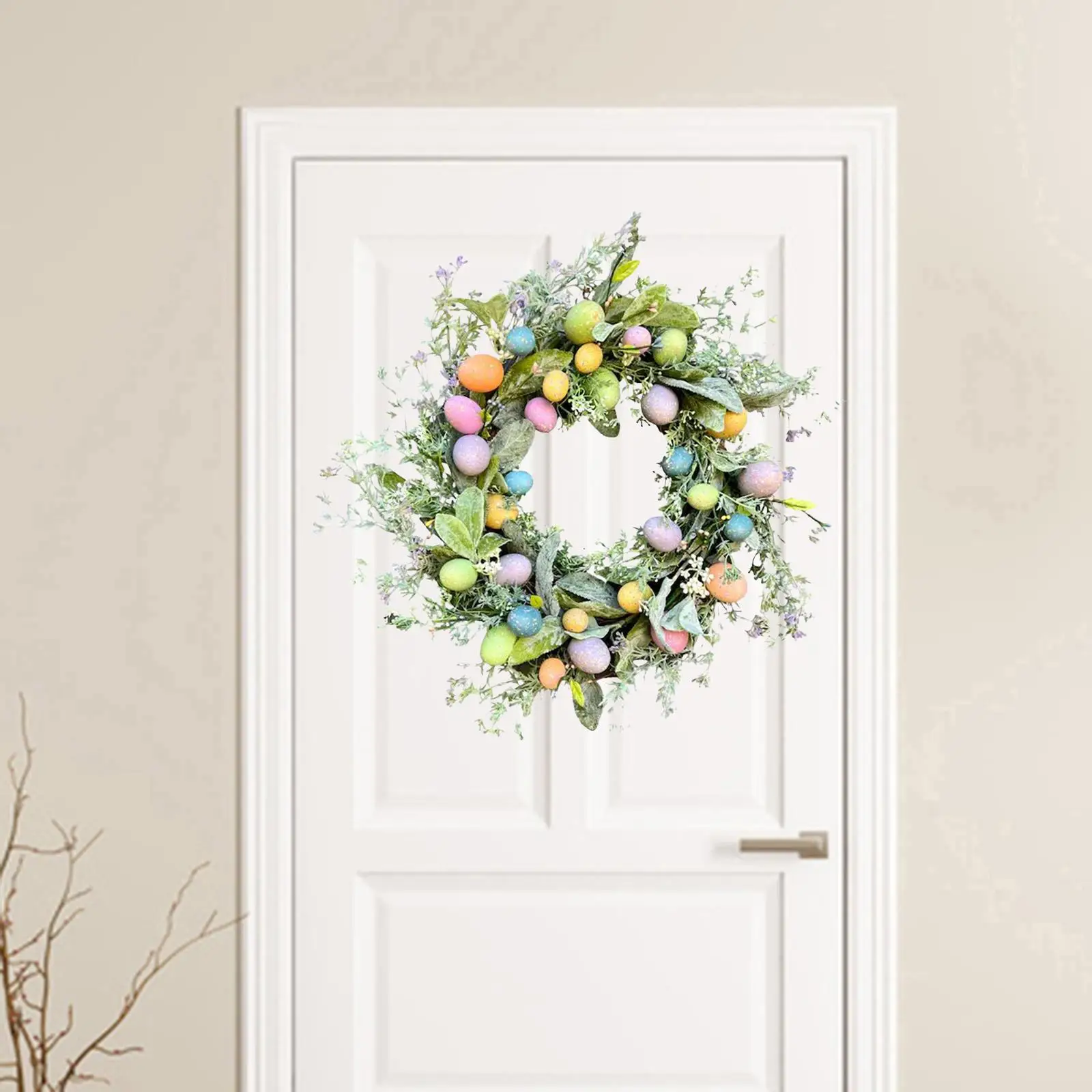 17.72inch Eucalyptus Wreath Decoration Artificial Flowers Outside Colorful Egg Garland for Wedding Winter Autumn Window Holiday