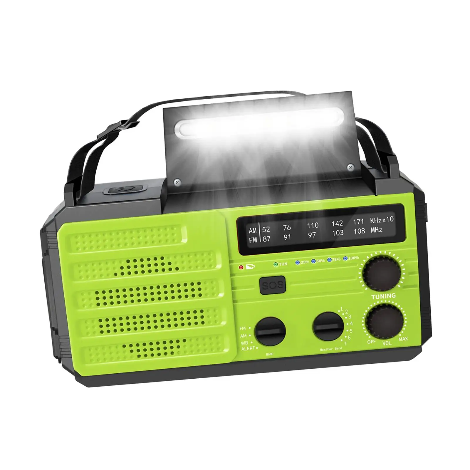 Hand Crank Radio SOS Alarm USB Charger with Flashlight AM/FM Weather Radio for Outdoor Emergency Travel Backpacking Home Green