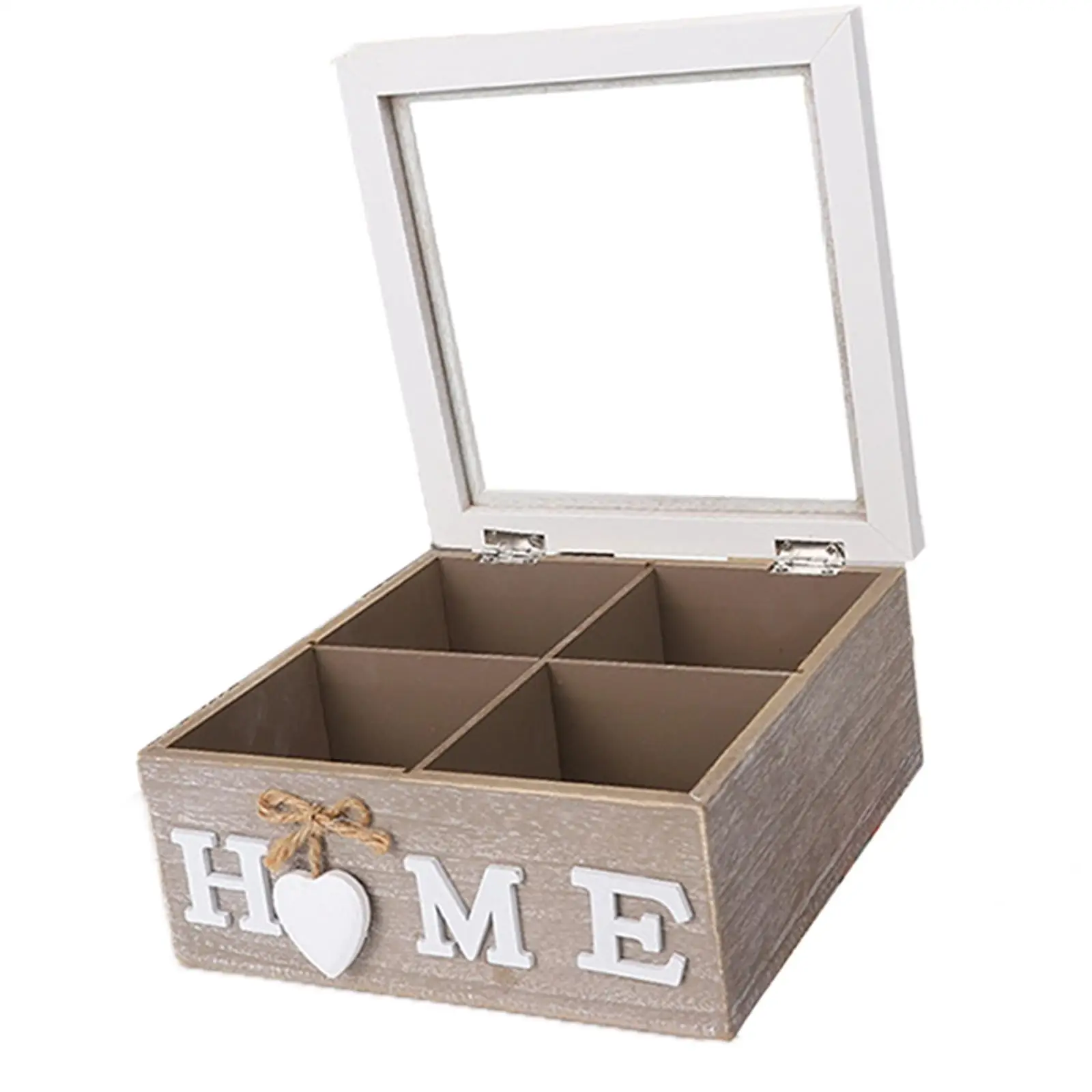 Wooden Tea Storage Box Kitchen Organiser Desktop Container with Viewing Window Jewelery Box for Creamers Tea Bags Coffee Pods