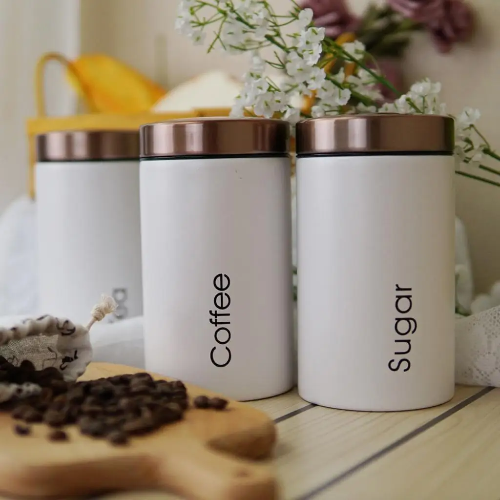 3  Galvanized iron Kitchen Countertop Storage Jars for Sugar Coffee