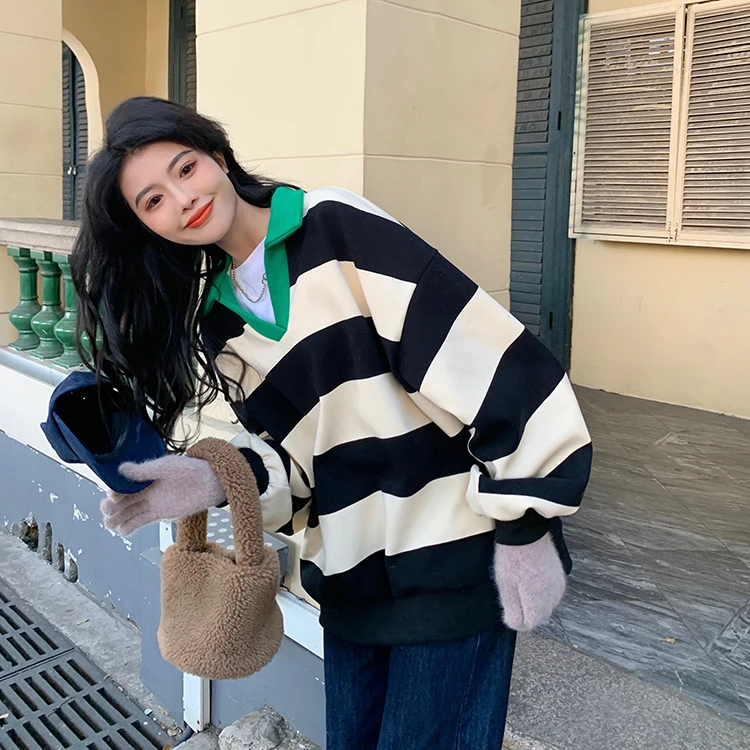 estudante harajuku gothic stripe hoodies feminino casual