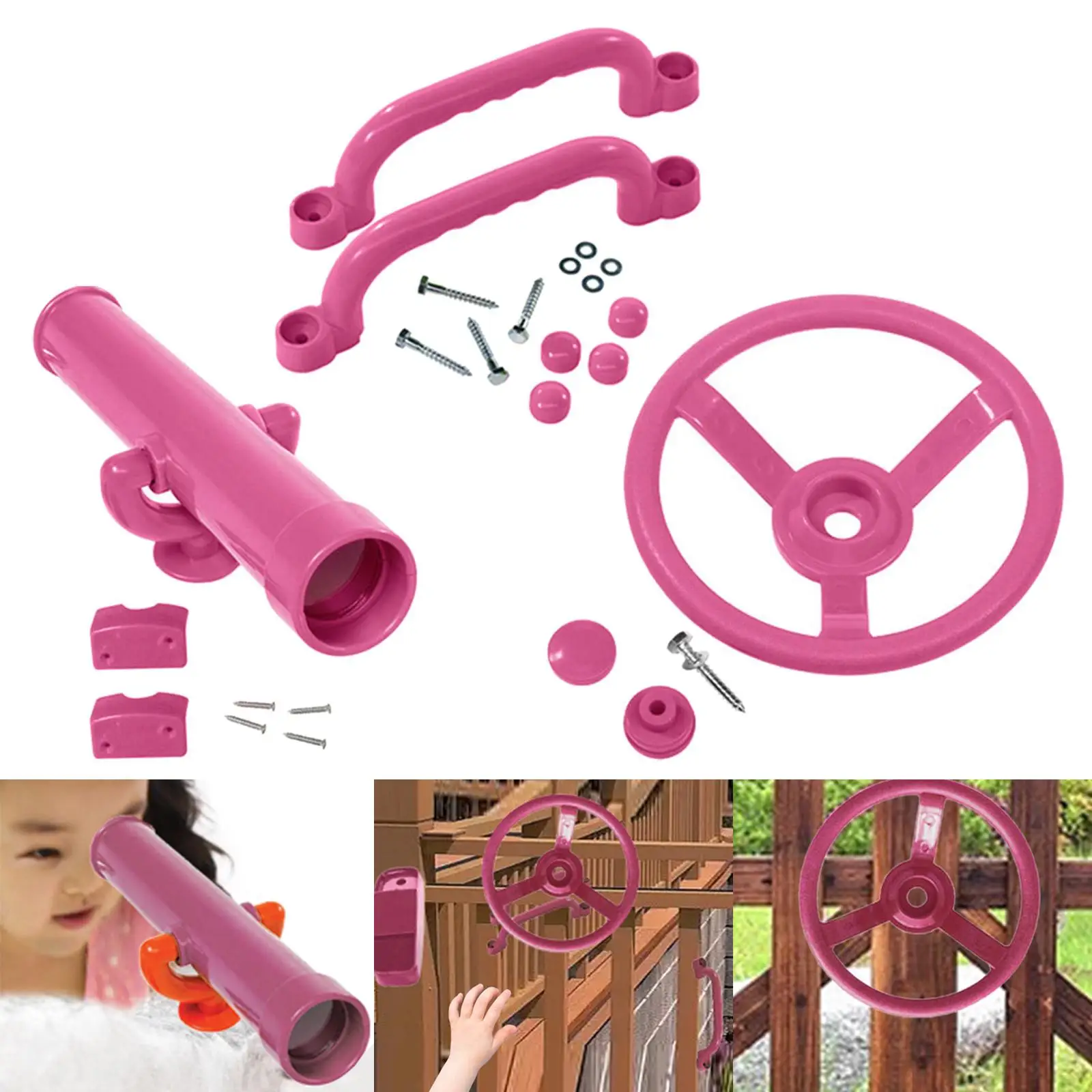 Playground Equipment Pink Set Easy to Install Pirate Ship Wheel for Kids for Swingset Backyard Tree House Jungle Gym Attachments