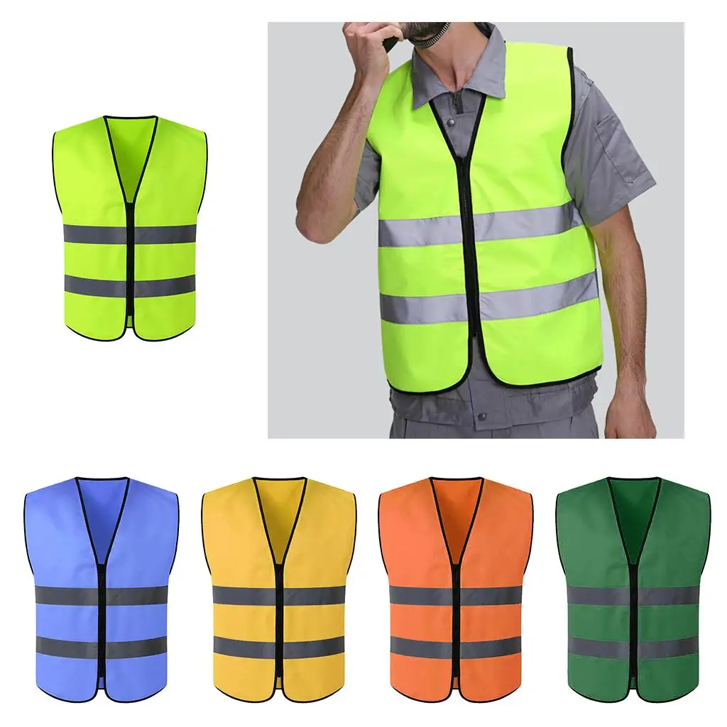 High Visibility Zipper Front Safety Vest With Reflective Strips, Premium, 5 Colors Optional