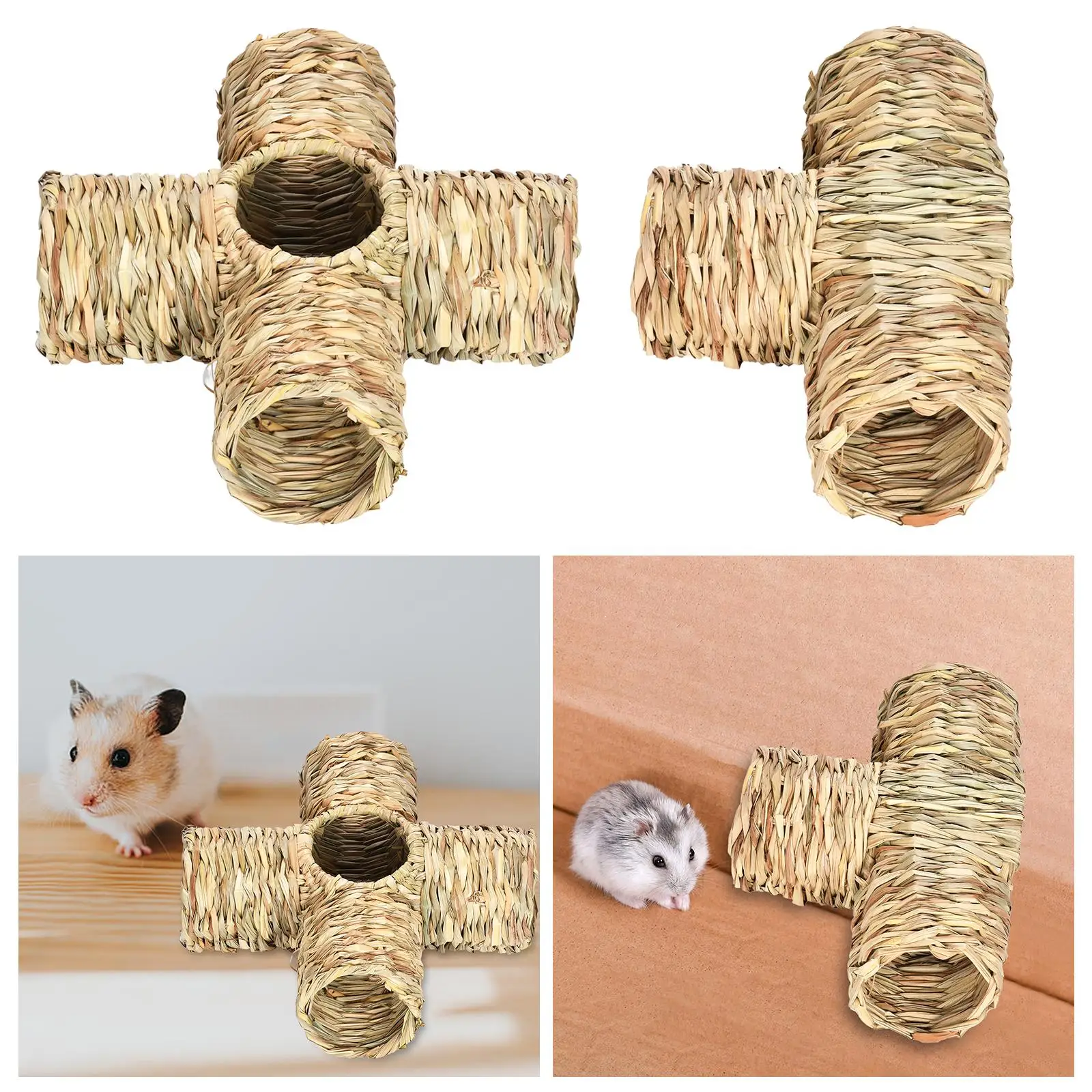 Hamster Grass Tunnel Hideout Play Toy Pet Supplies Rabbit Tunnel Straw Tunnel for Squirrel Ferrets Hedgehog Chinchilla Gerbils