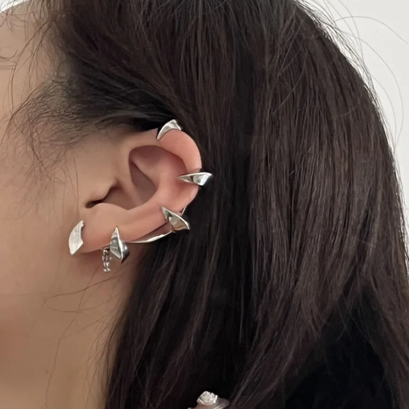 Single Gothic Devil Minions Earhook Punk Detachable Metal Geometric Stud Earrings for Women