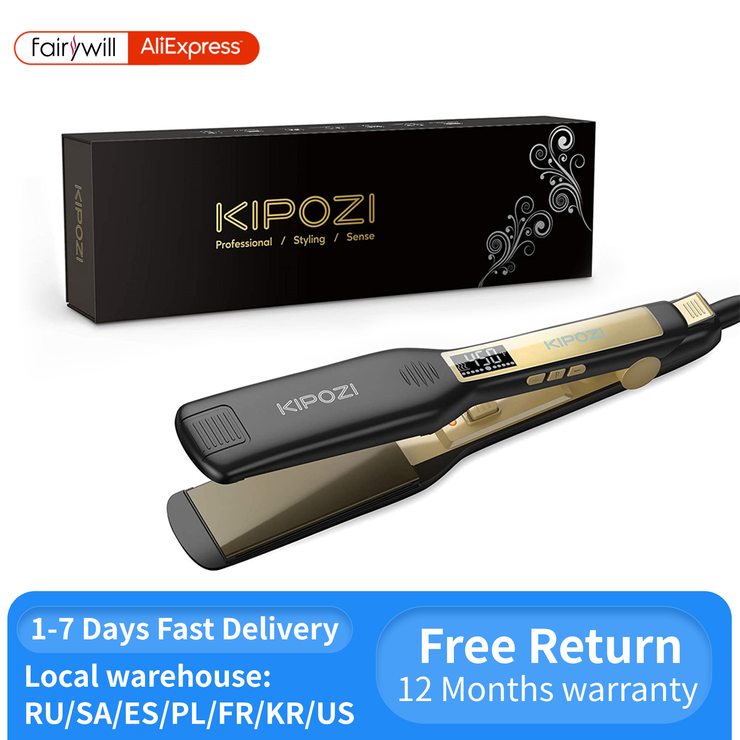 Best of KIPOZI Professional Hair Straightener Titanium Flat Iron With Digital LCD Display Dual Voltage Instant Heating Curling Iron Reviews & Tips