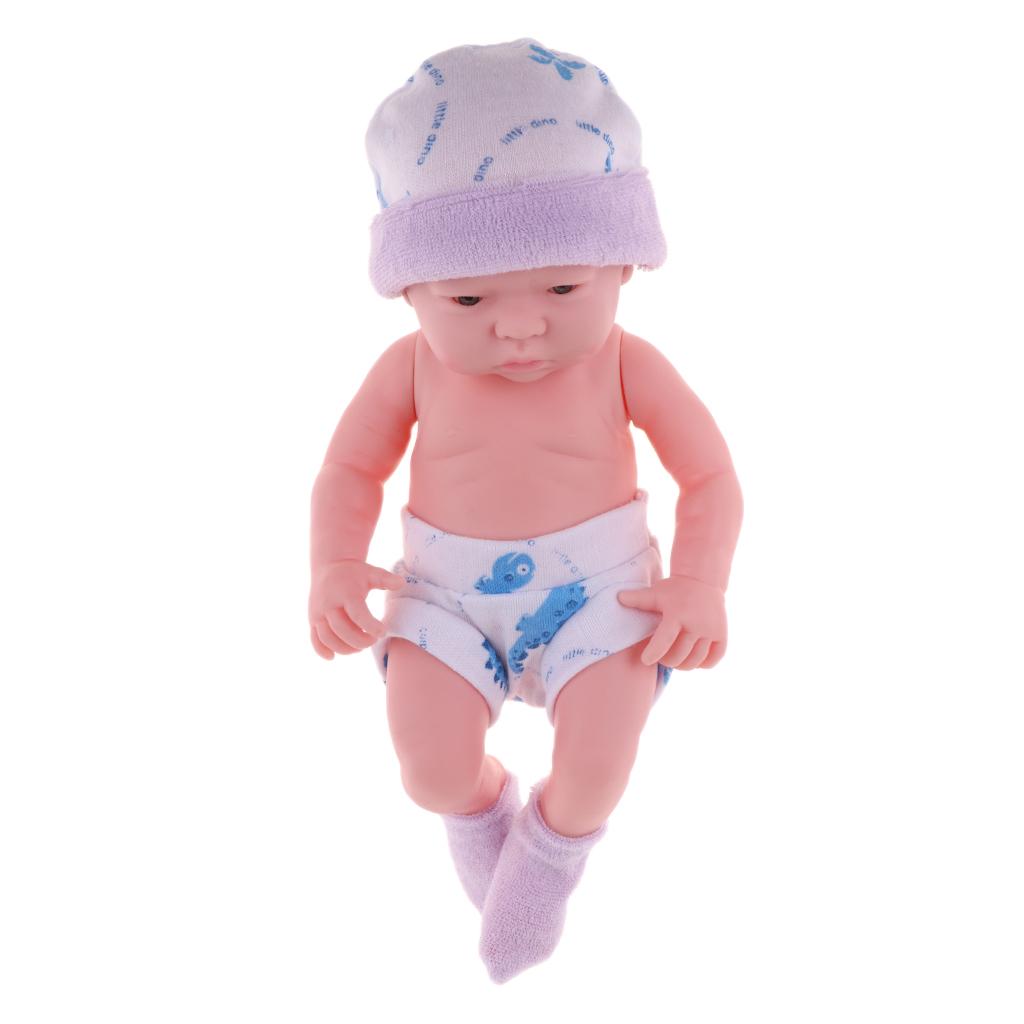 Flexible Reborn Doll 10inch Realistic Soft Vinyl Newborn Baby Dolls with Purple Clothes