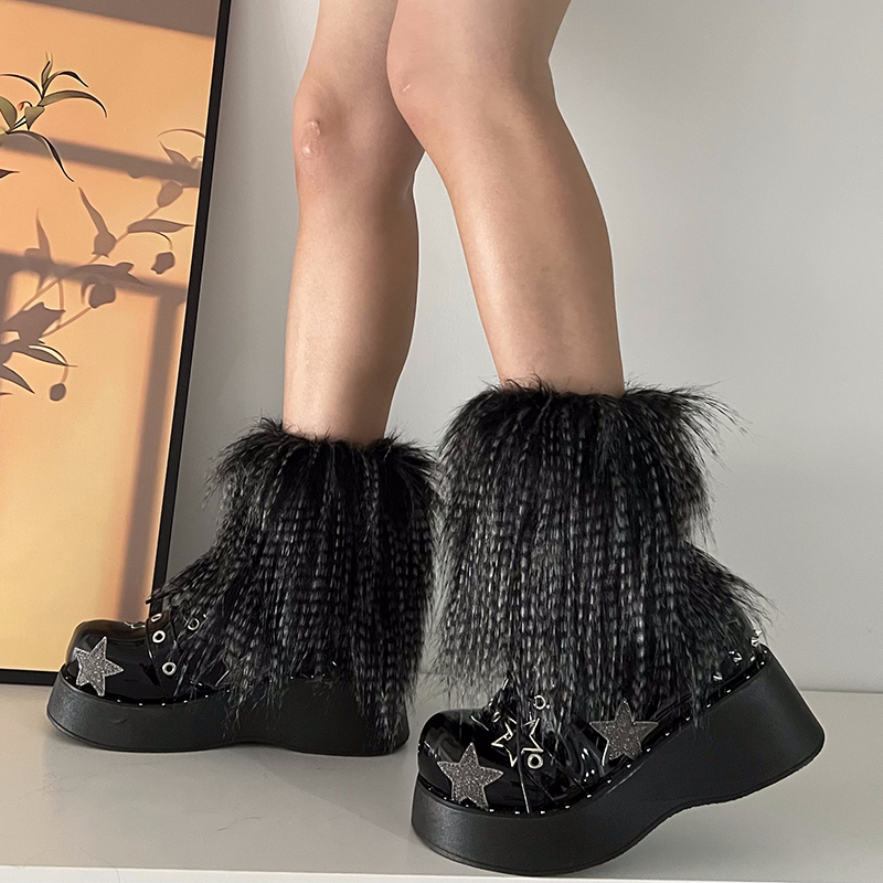 Y2K Goth Furry Faux Fur Women Leg Warmers Boot Covers Harajuku Lolita Girls Punk Fashion Cute Jk Hipster Warm Fluffies Leggings