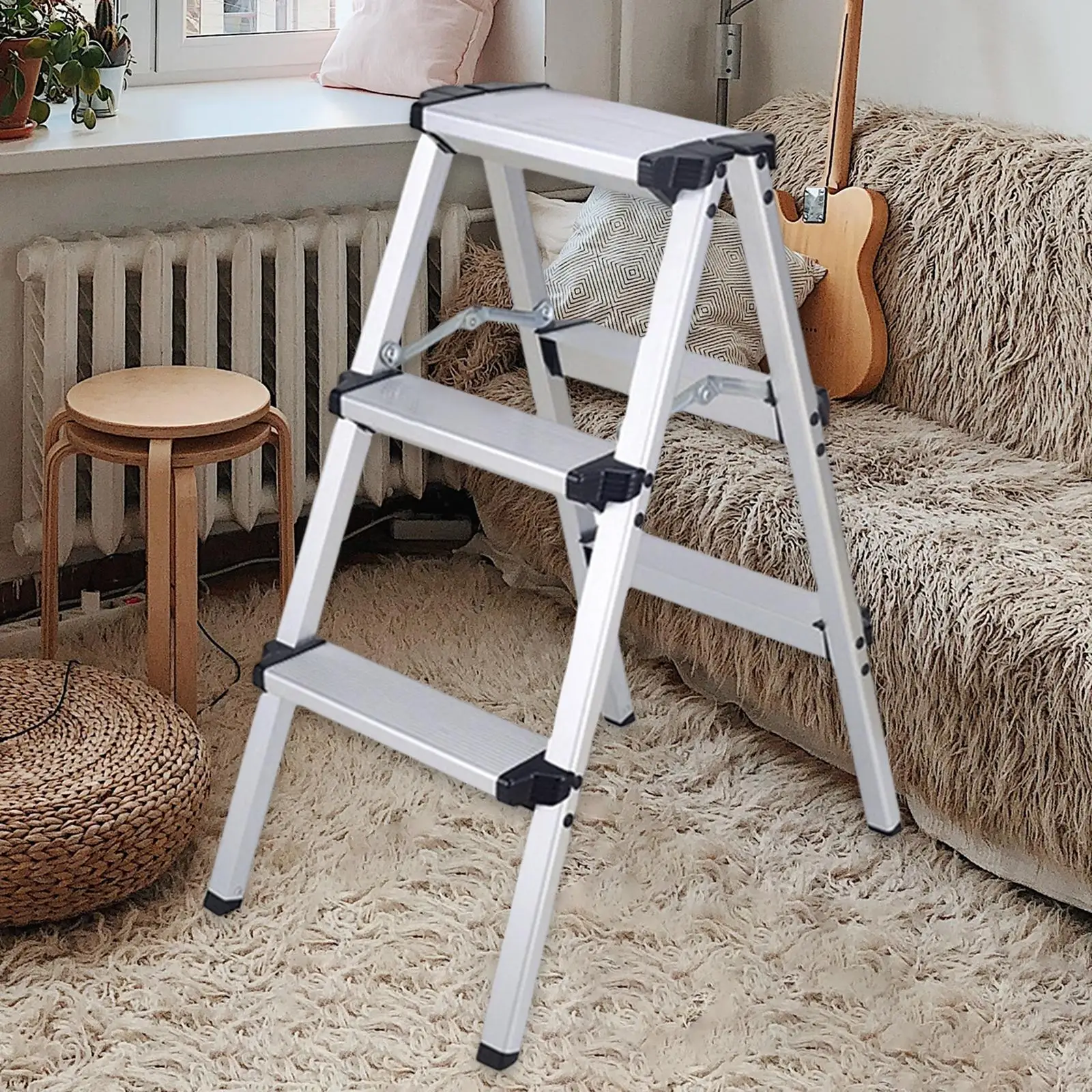 3 Step Herringbone Ladders Portable Wide Pedal for Garage Household Outdoor