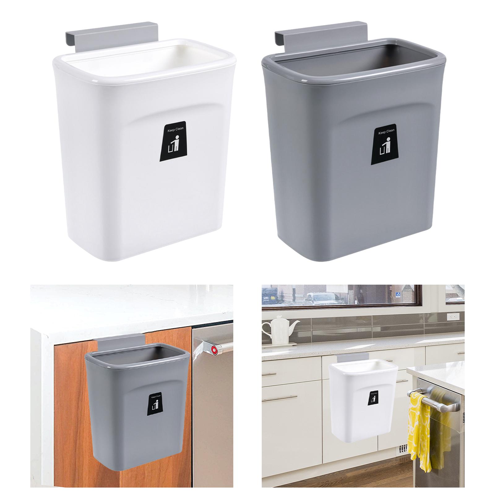 Wall Mounted Counter Waste Compost Bin with Lid Kitchen Cabinet Door Hanging Trash Can 9L for Restroom Bathroom Laundry Kitchen