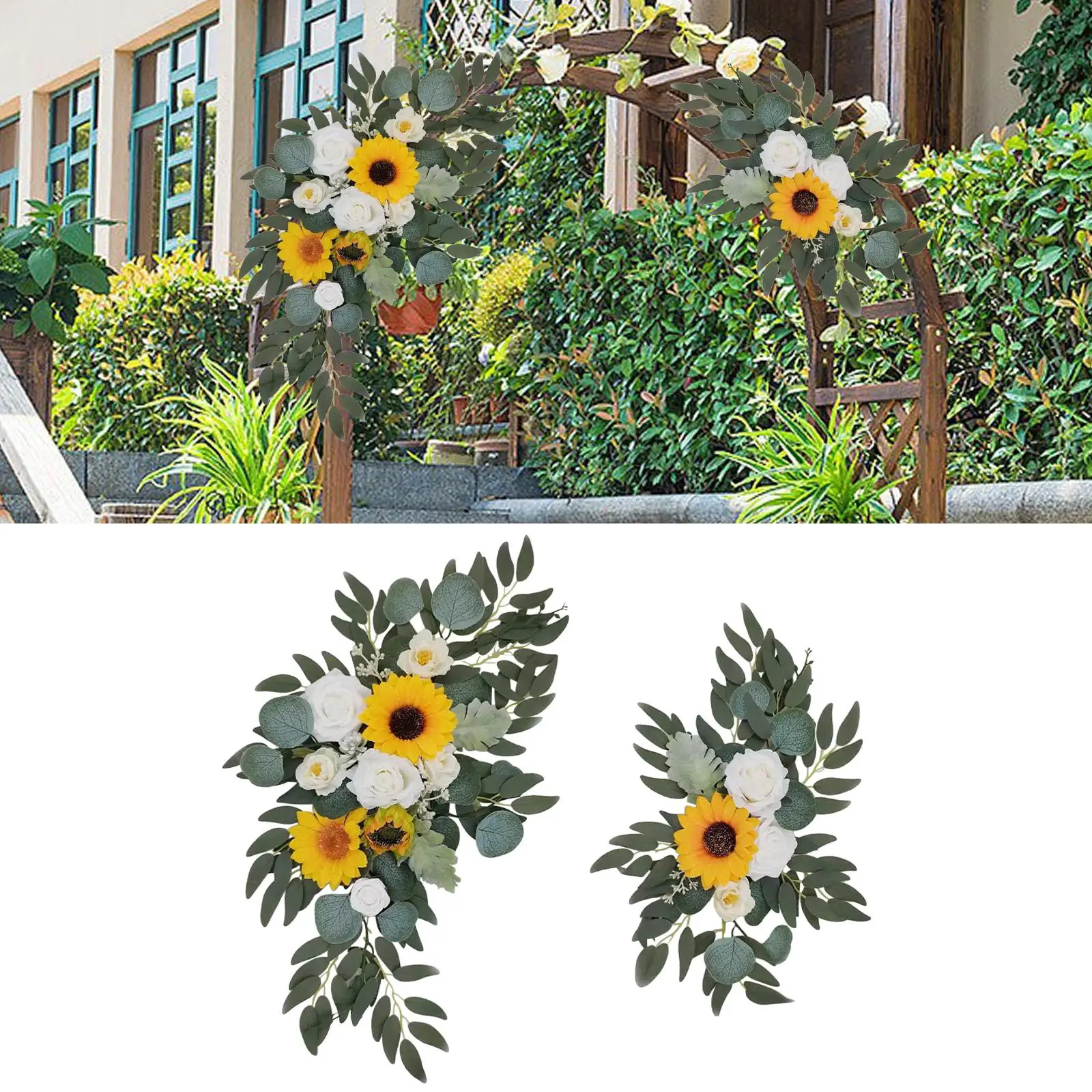 2x Flower Swag Sunflowers Decoration Rustic Arch Floral Arrangement Display Fake Plant for Ceremony Reception Home Lintel Door