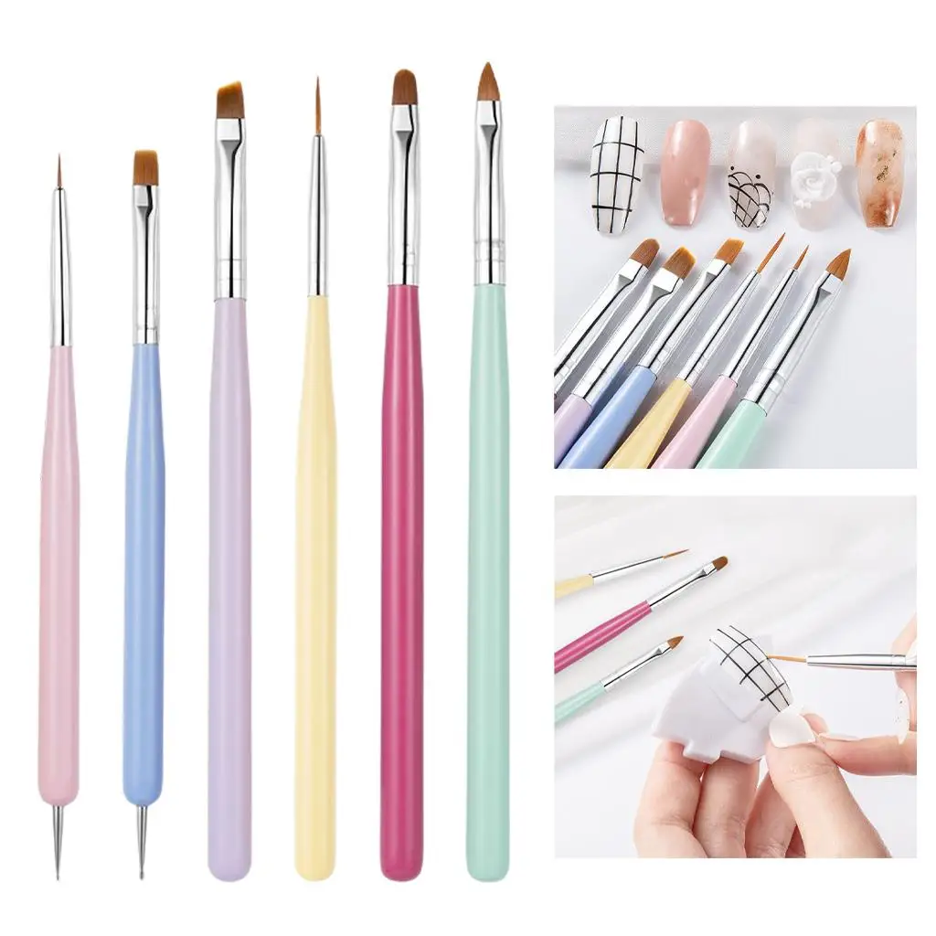 6 Pieces Nail Art Drawing Brush Pen Dual Ended Spatula Stick Striping Salon Manicure Tool Accessories Brush Tool Set Flower Pen