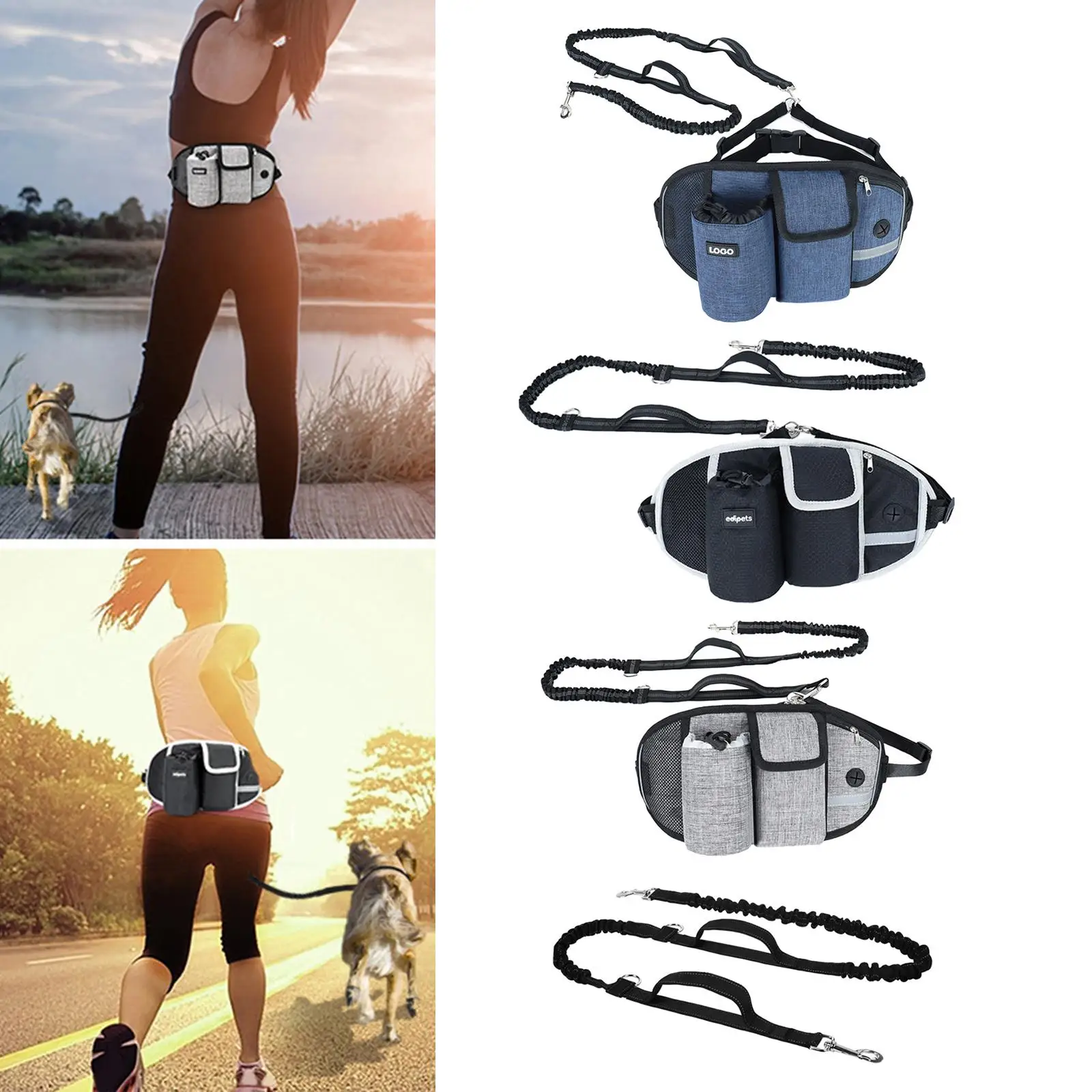 Hands Free Dog Leash Dog Treat Pouch Retractable Bungee Leash for Hiking