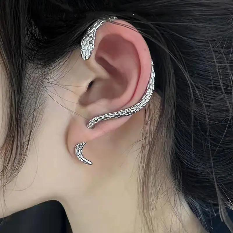 Vintage Snake Wrap Ear Hook Stainless Steel Earrings for Women Gothic Accessories Clip on Earrings Women's Trend Earrings 2022