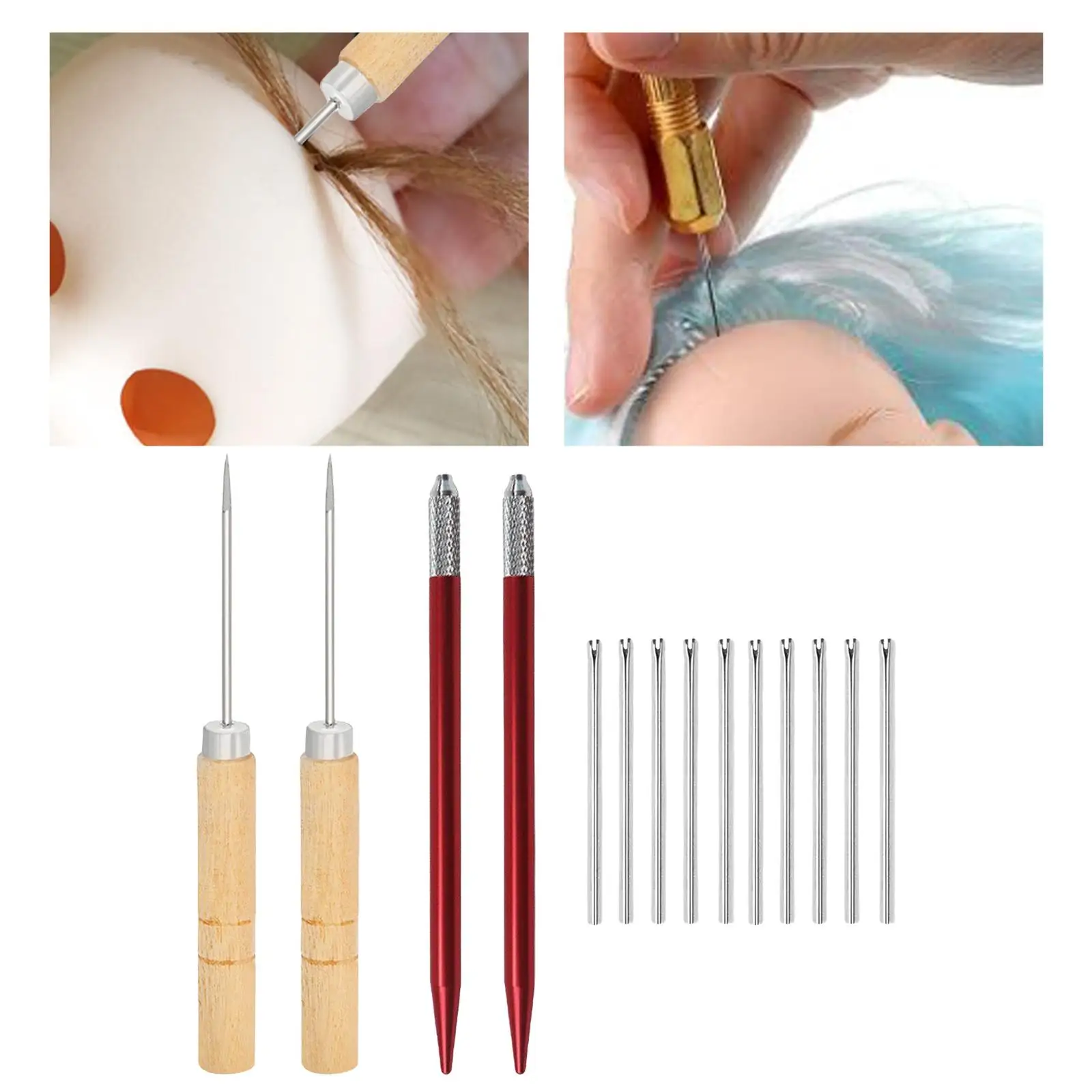 Doll Rerooting Tools with Needles Doll Making Kit for DIY Doll Handle Felting Beginners Curler Transplant