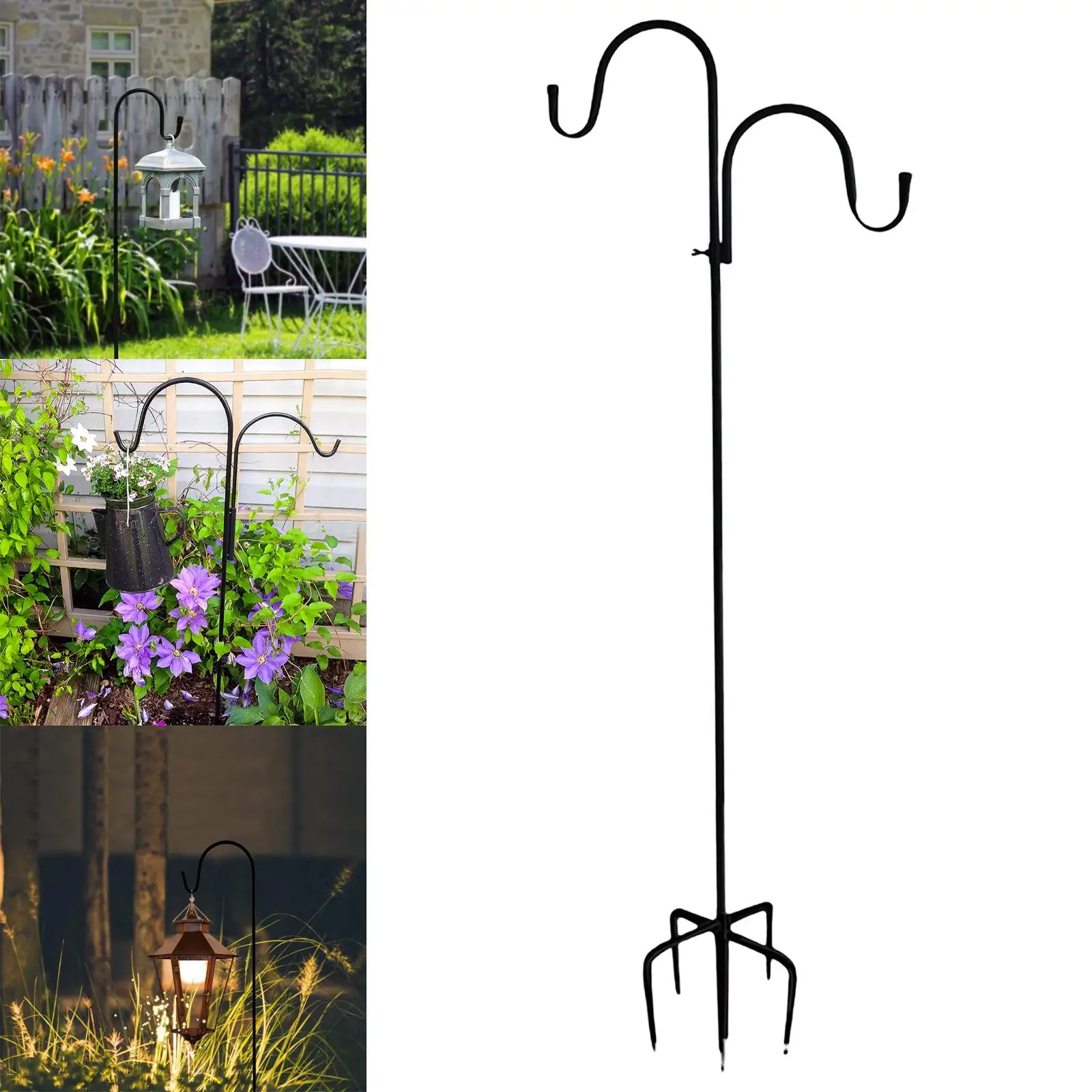 Shepherd Hooks Garden Ground Plant Stand with Hook with Five Prong Base for Holder Flower Pot