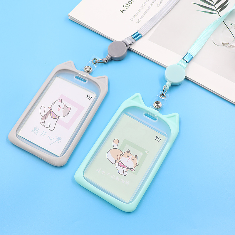 1PC Nette Cartoon Katze Karte Halter Bank Identität Bus ID Karte Halter Fall mit Versenkbare Reel Lanyard Kredit Abdeckung fall Kinder Geschenk – Detail 12