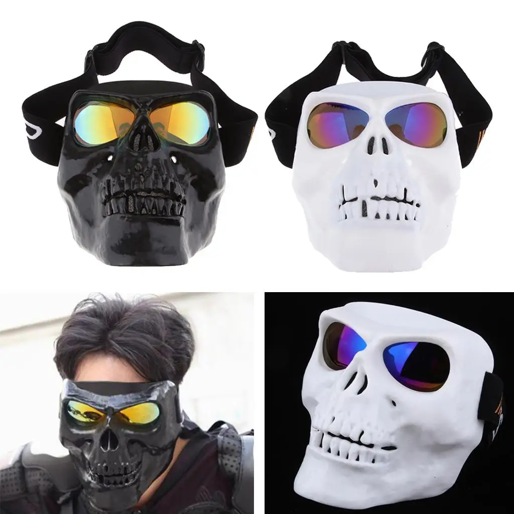 2 Piece Motorcycle Goggles  Mask Motocross Skull Windproof Glasses 