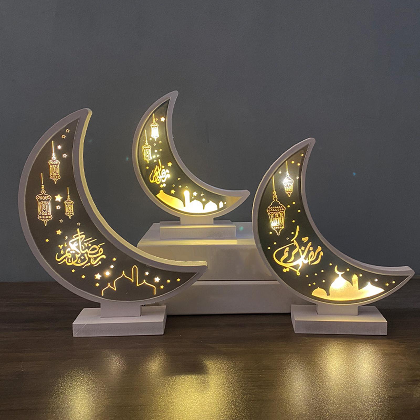 Islamic Eid Muslim Wooden Moon Night Light Table Ornament Elegant Design for Shelves Cabinets