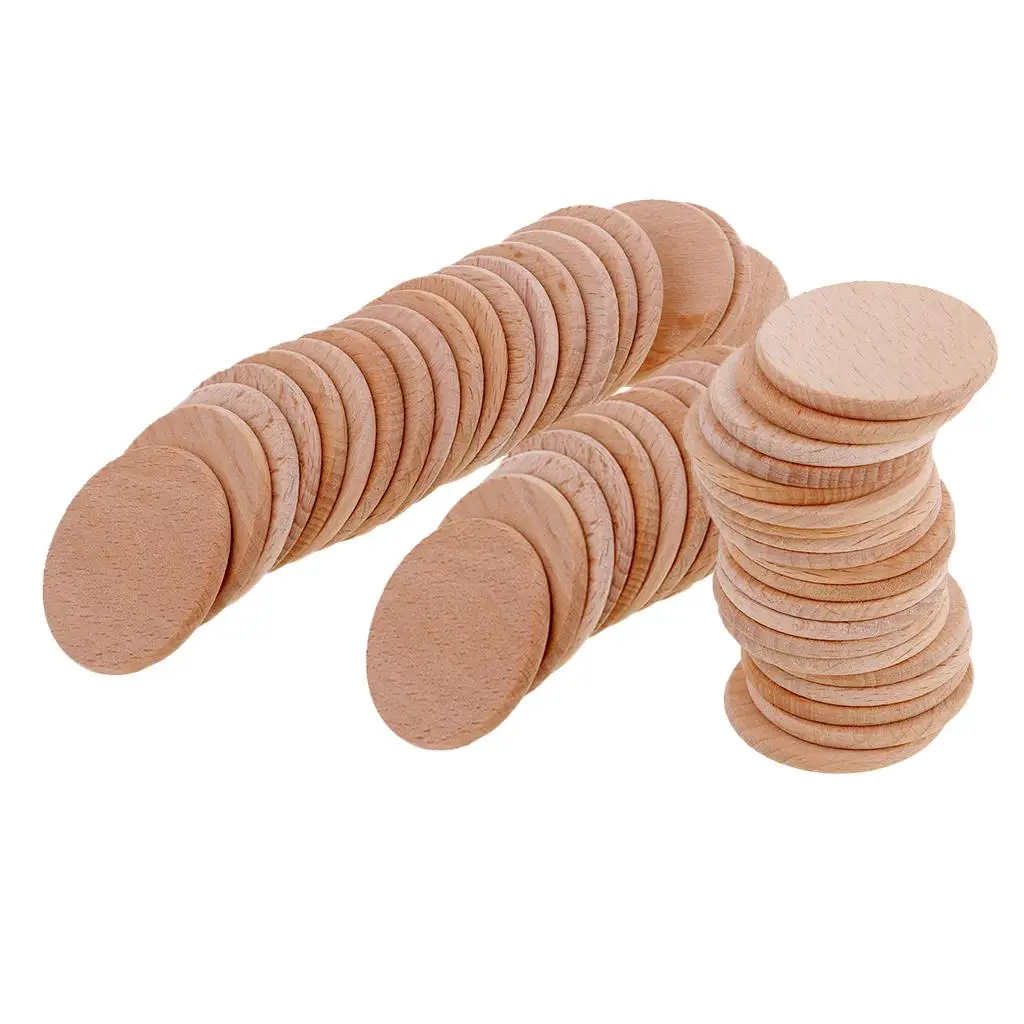50Pcs Natural Wood Slices 36mm Unfinished Round Wood Coins for