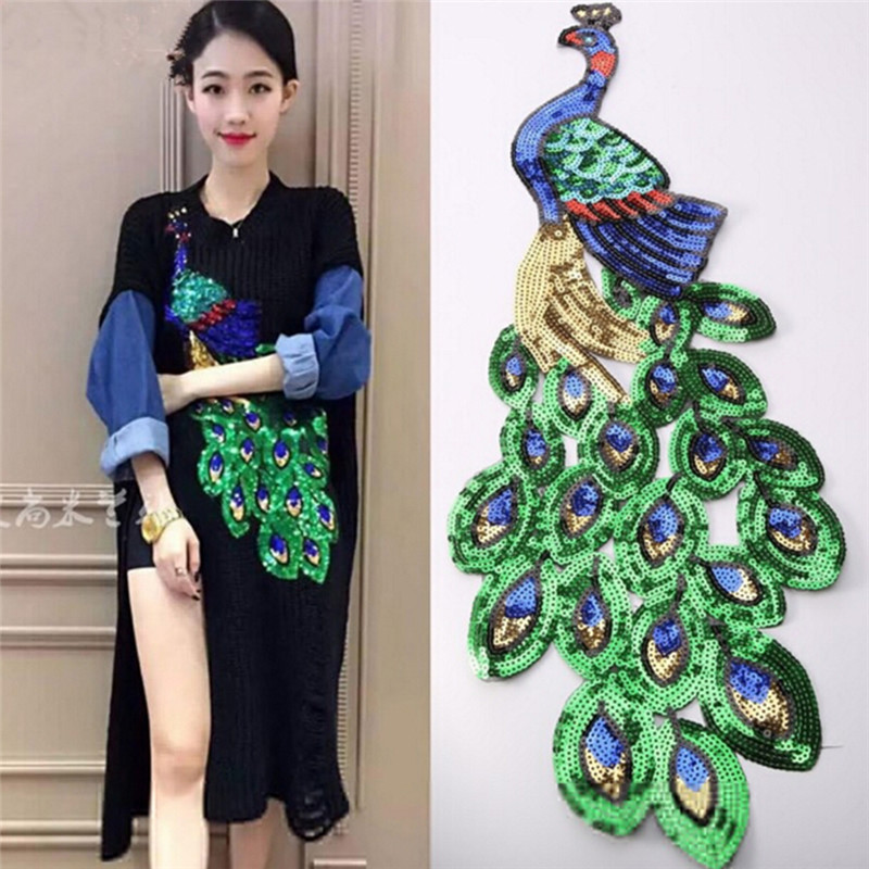 Frauen Pfau Pailletten Stickerei Applikation Patch auf Kleidung Accessoire DIY Mode nähen – Detail 2