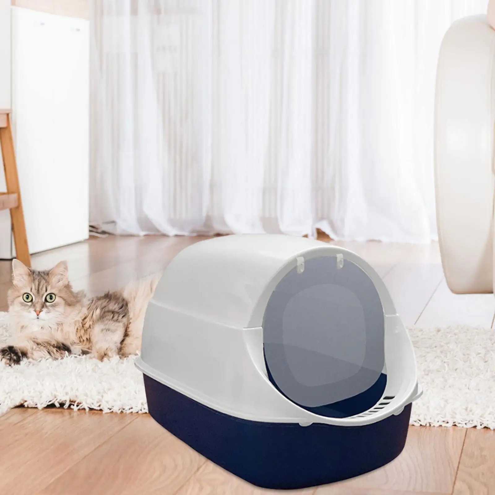 Hooded Cat Litter Box with Door with Scatter Shield Splash Proof with Lid for Indoor Easy to Clean Cat Litter Tray Kitten Toilet