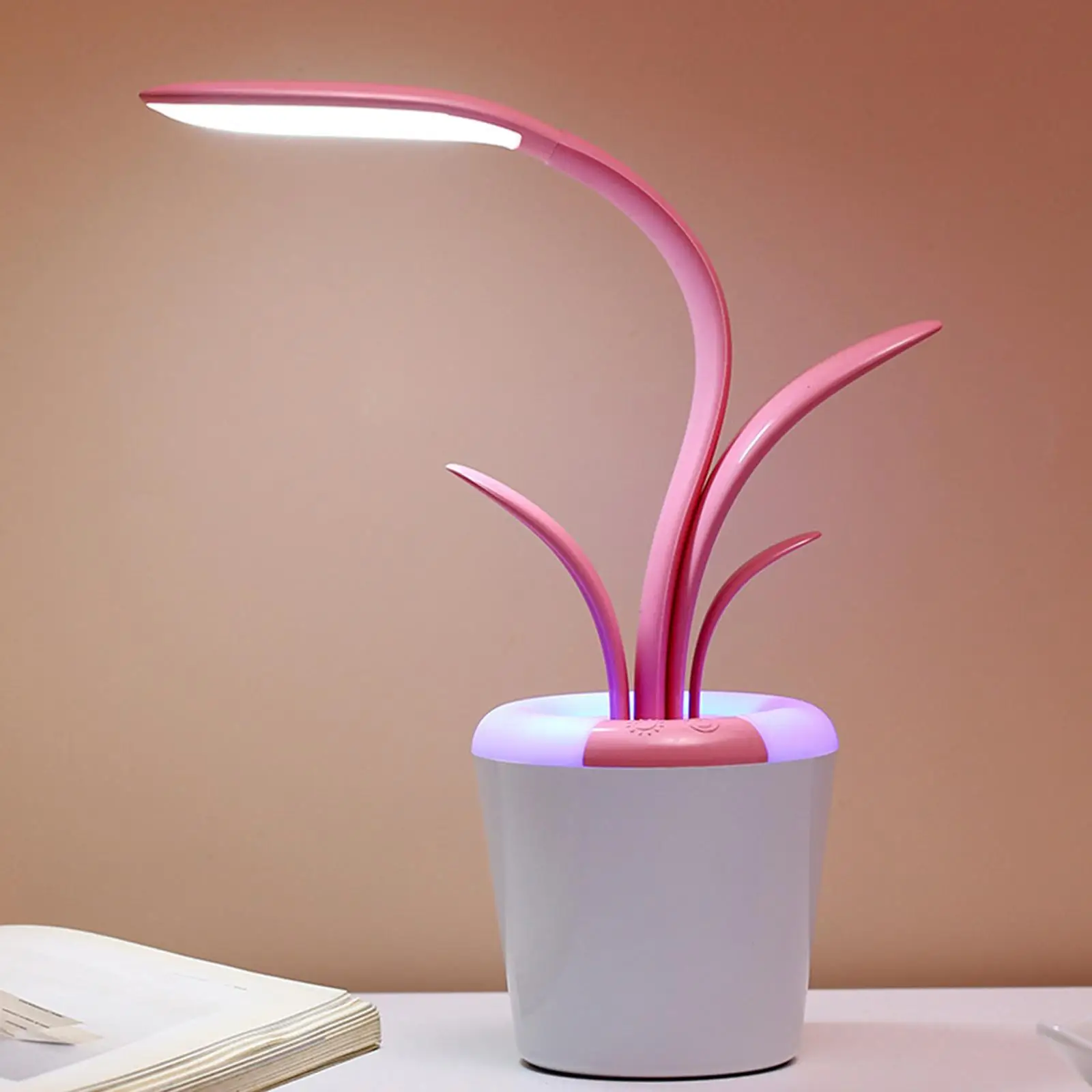 Plant Shape LED Desk Lamp Study Nightstand Bedside Flexible Eye Protection USB Table Light for Home Office Bedroom Dormitory
