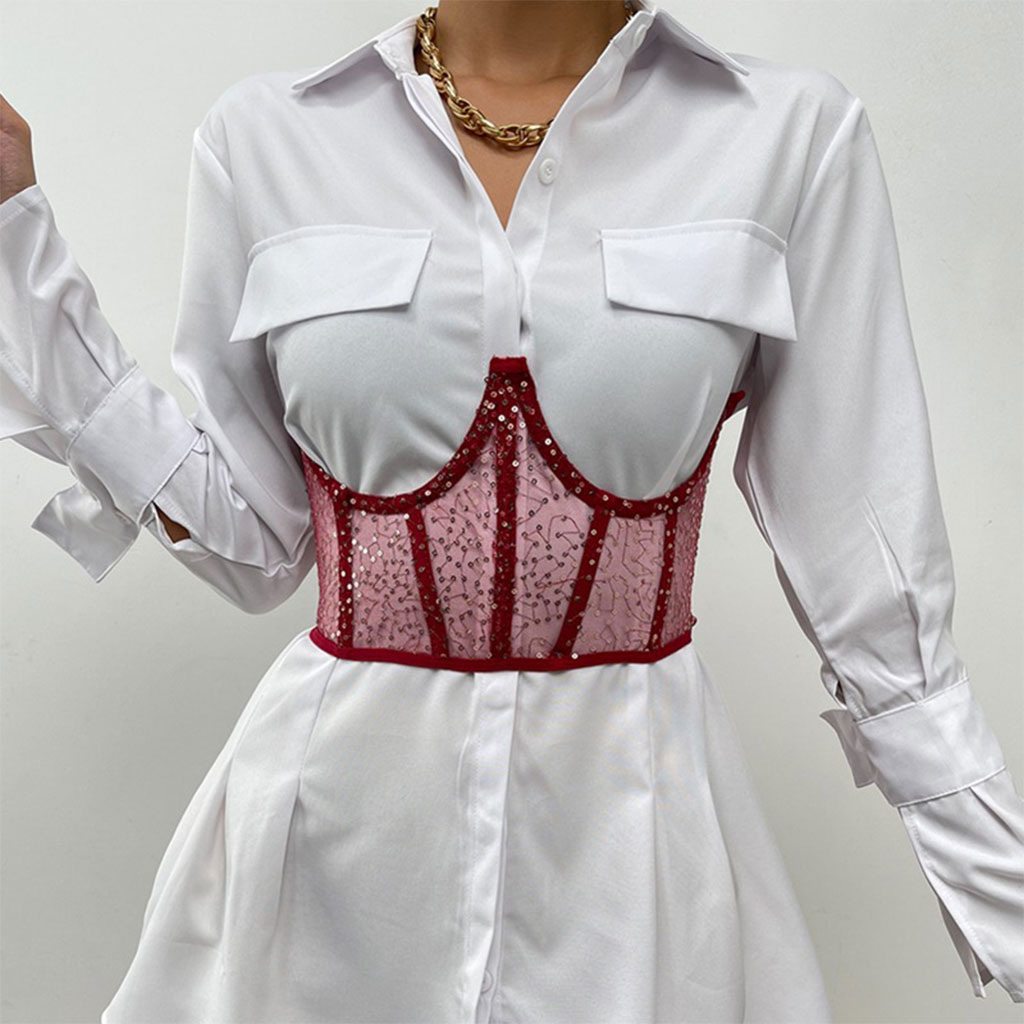Corset for Women, Belt, Sequins,  Waist, Belts with Laces, Adjustable under Bust, Embroidery, Bustier, Dress