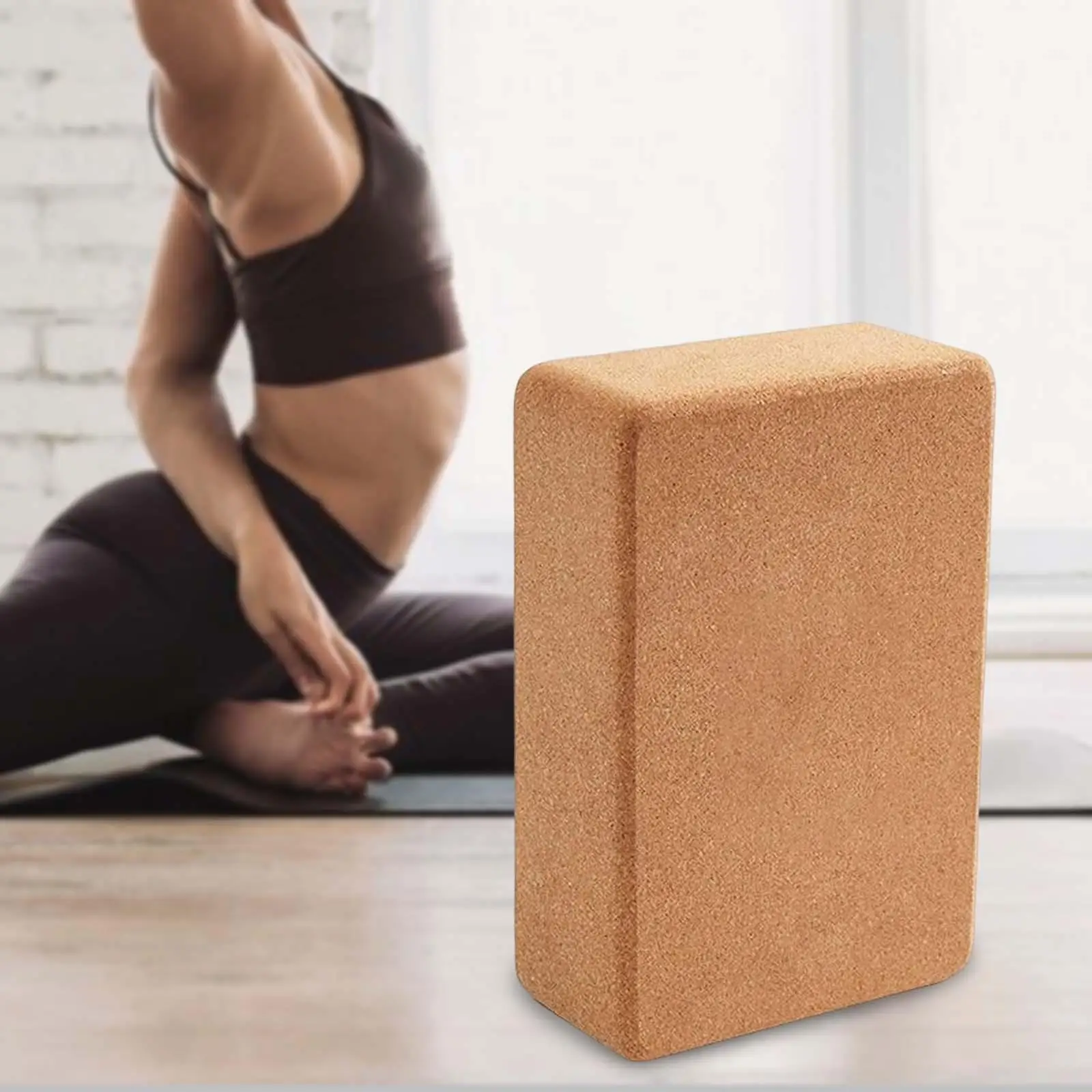 Cork Yoga Block Single Block Body Building High Density Non Slip Supportive Soft for Stretching Fitness Workout Indoor Sports