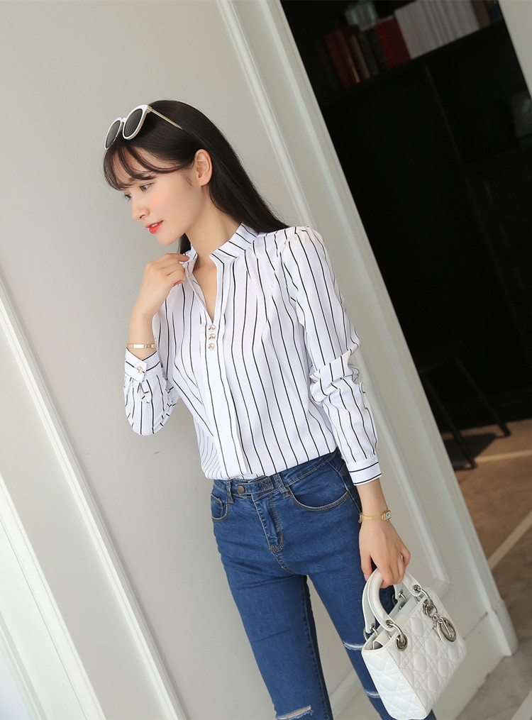 Title 28, Stripe White Women Shirt Korean Fashion Women