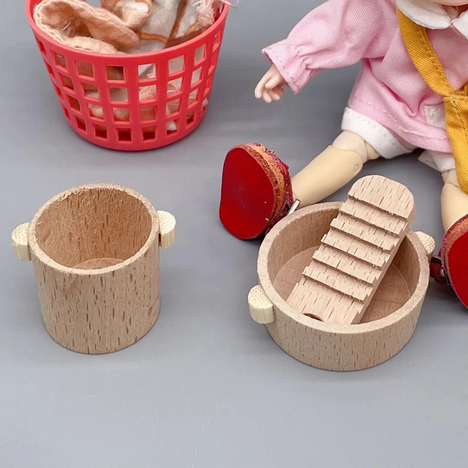 Wood Dollhouse Mini Furniture 1/12 Kids Pretend Toys Basin for Kids 3 4 5 6+
